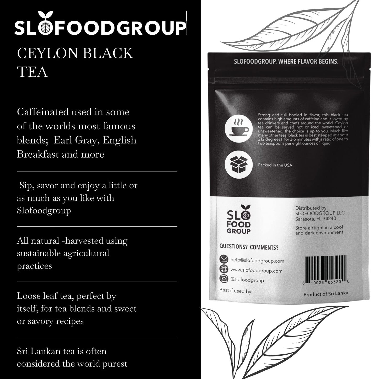 Slofoodgroup Ceylon Black Tea - Loose Leaf Black Tea from Sri Lanka - Pekoe Grade Tea Leaf (12 OZ)…