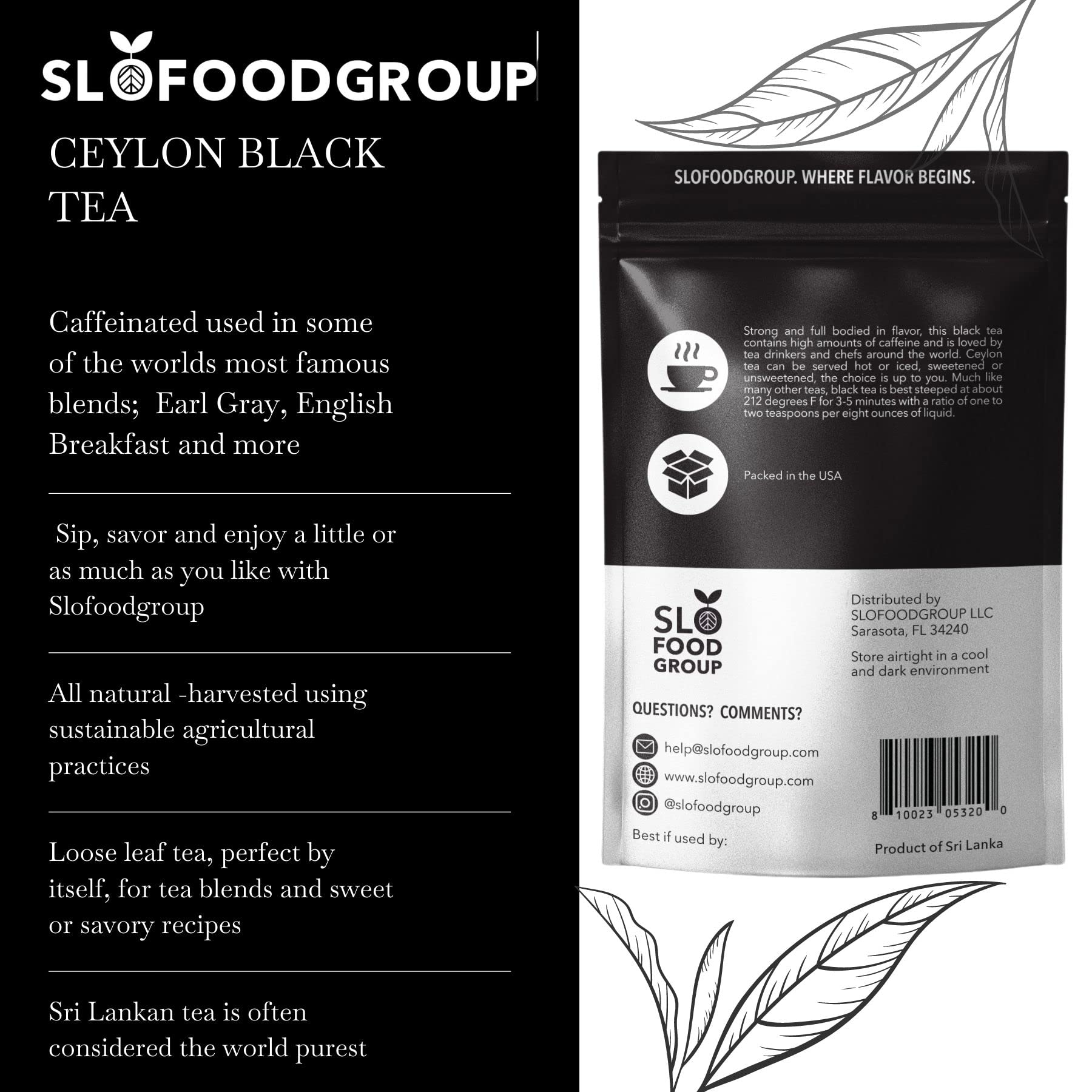 Slofoodgroup Ceylon Black Tea - Loose Leaf Black Tea from Sri Lanka - Pekoe Grade Tea Leaf (12 OZ)…