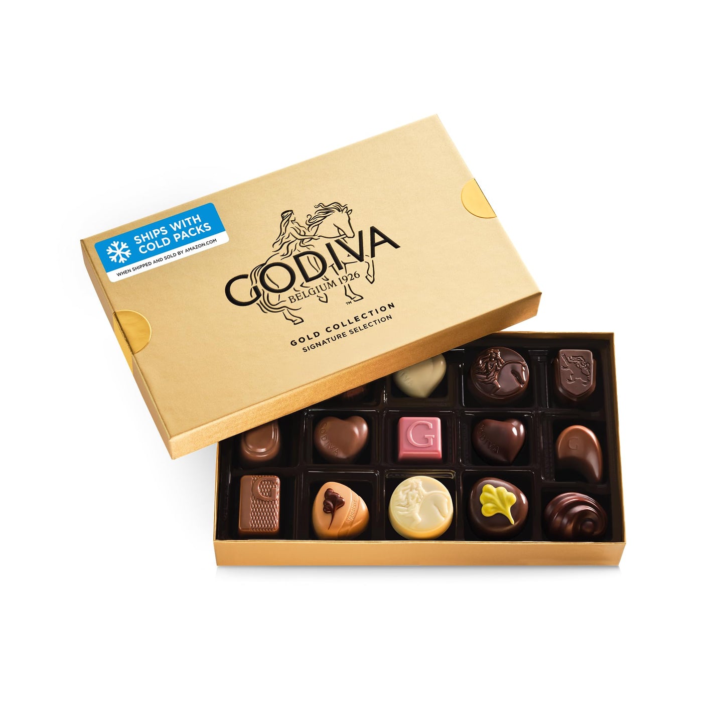 Godiva Gold Assorted Chocolate Gift Box, Belgian Dark and Milk Chocolates with Pralinés, Ganaches & Caramels, Gourmet Gift for Birthdays, Holidays