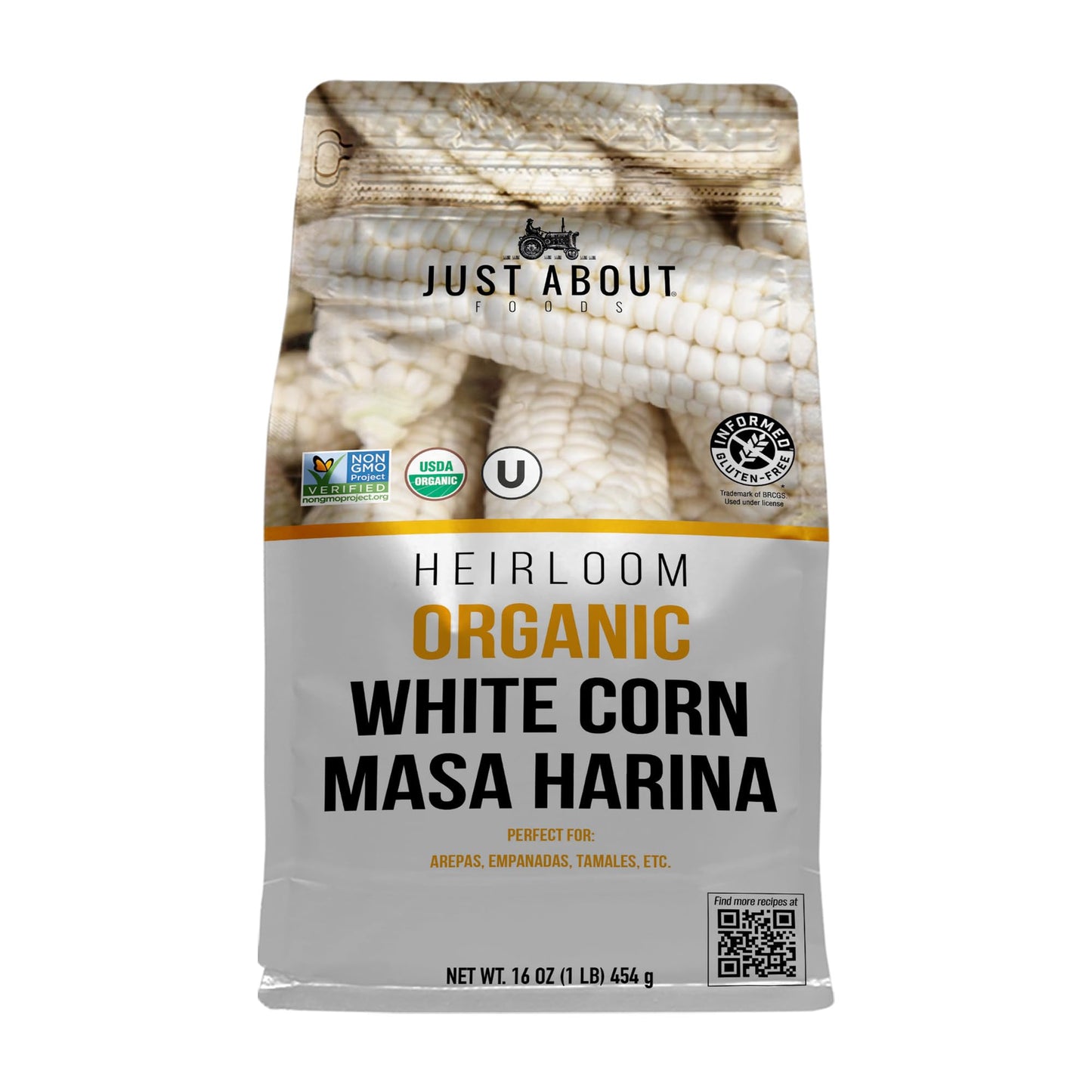 Just About Foods Organic Heirloom White Corn Masa Harina 1lb