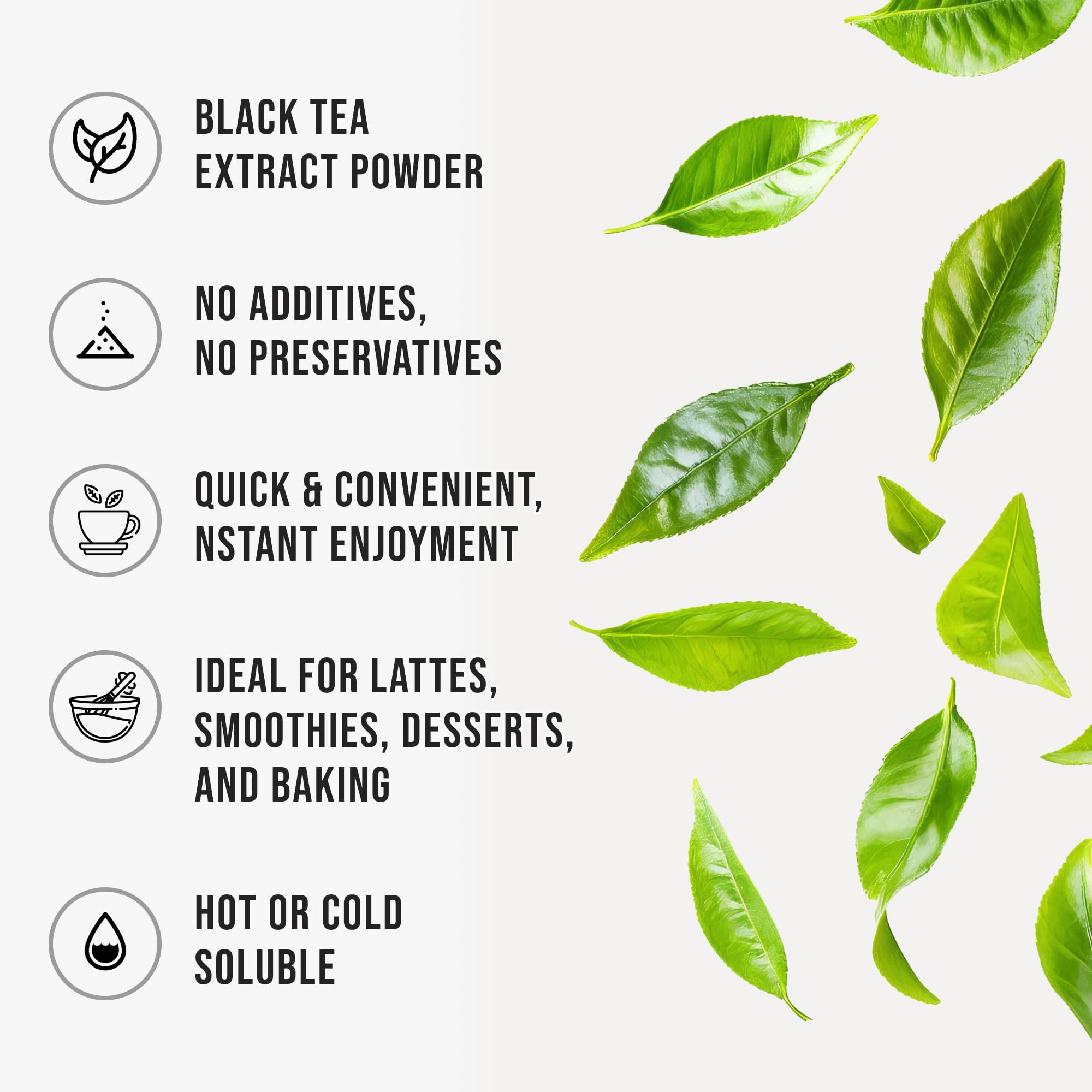 Instant Black Tea Extract Powder, Unsweetened Iced Tea Extract from Real Black Tea Leaves for Hot or Cold Drinks, Instant Tea Mix for Beverages