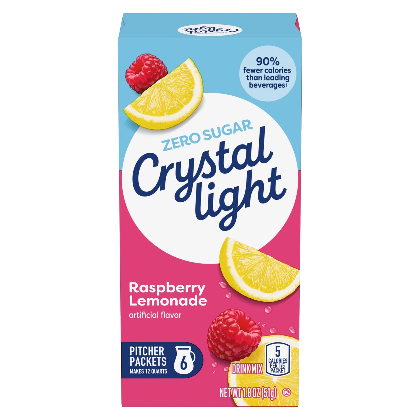 Crystal Light Drink Mix, 72 Pitcher Packets, for Flavorful Hydration and Shareable Refreshment, Artificially Flavored Raspberry Lemonade, Zero Sugar