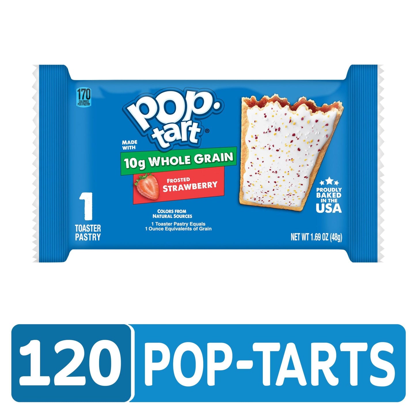 Pop-Tarts Toaster Pastries, Made with Whole Grain, School Lunch, Frosted Strawberry (120 Pop-Tarts)
