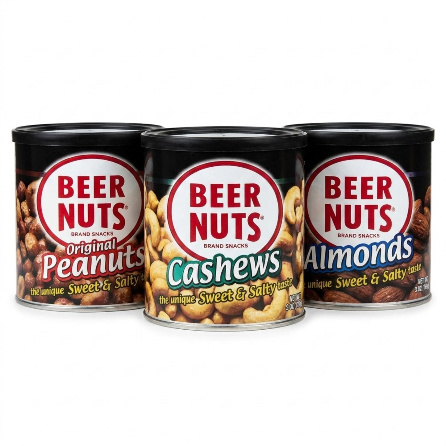 BEER NUTS The Nuts Nutstack Trio - Original Peanuts, Cashews and Mixed Nuts - Travel Size Sweet & Salty Bar Nuts - Gluten Free, Kosher, Low Sodium