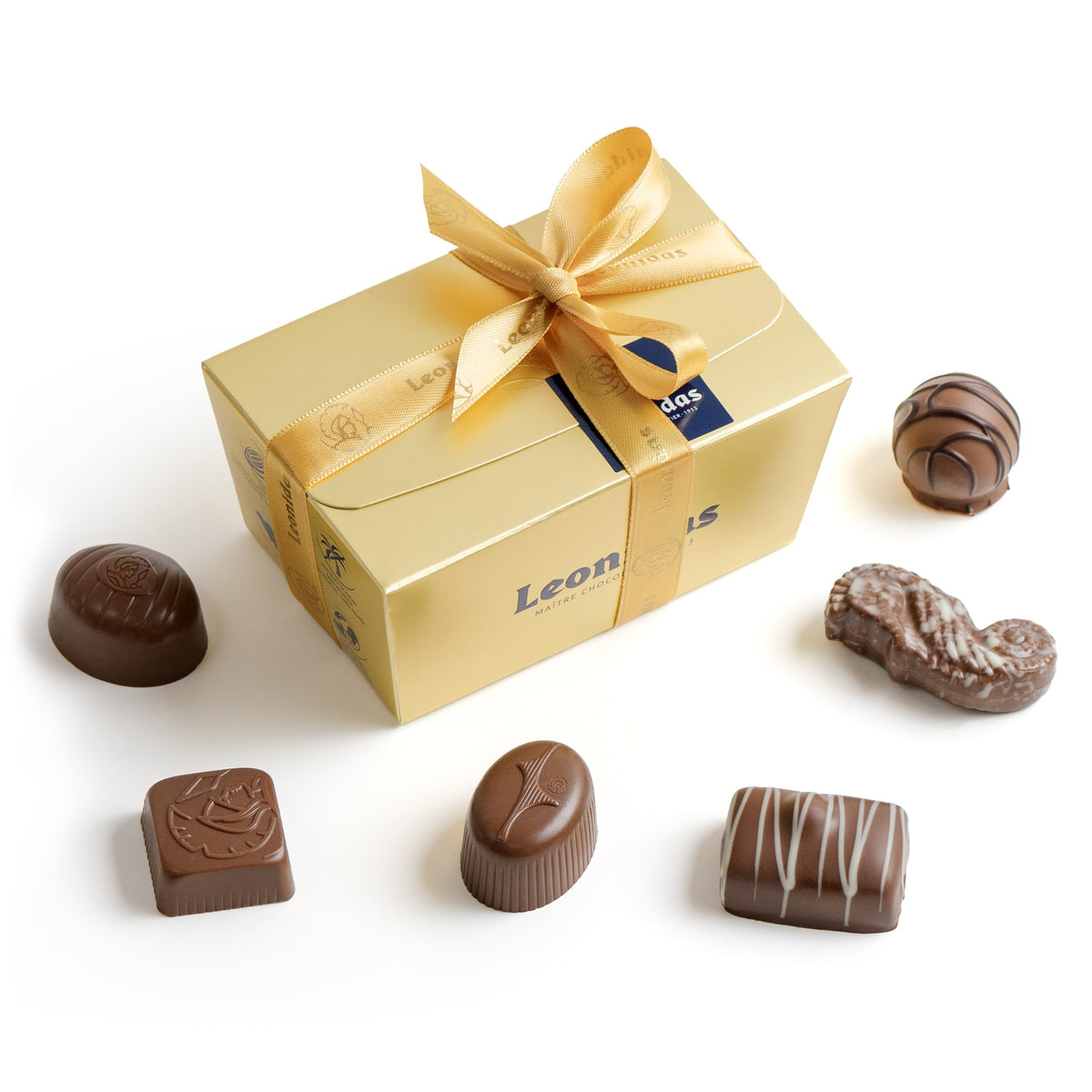 Leonidas Belgian Milk Chocolate Gift Box - 15 pcs. (0.5 lb / 227 g) - Birthday Thank You Anniversary Congratulations Gift Basket Gold Ribbon Gourmet
