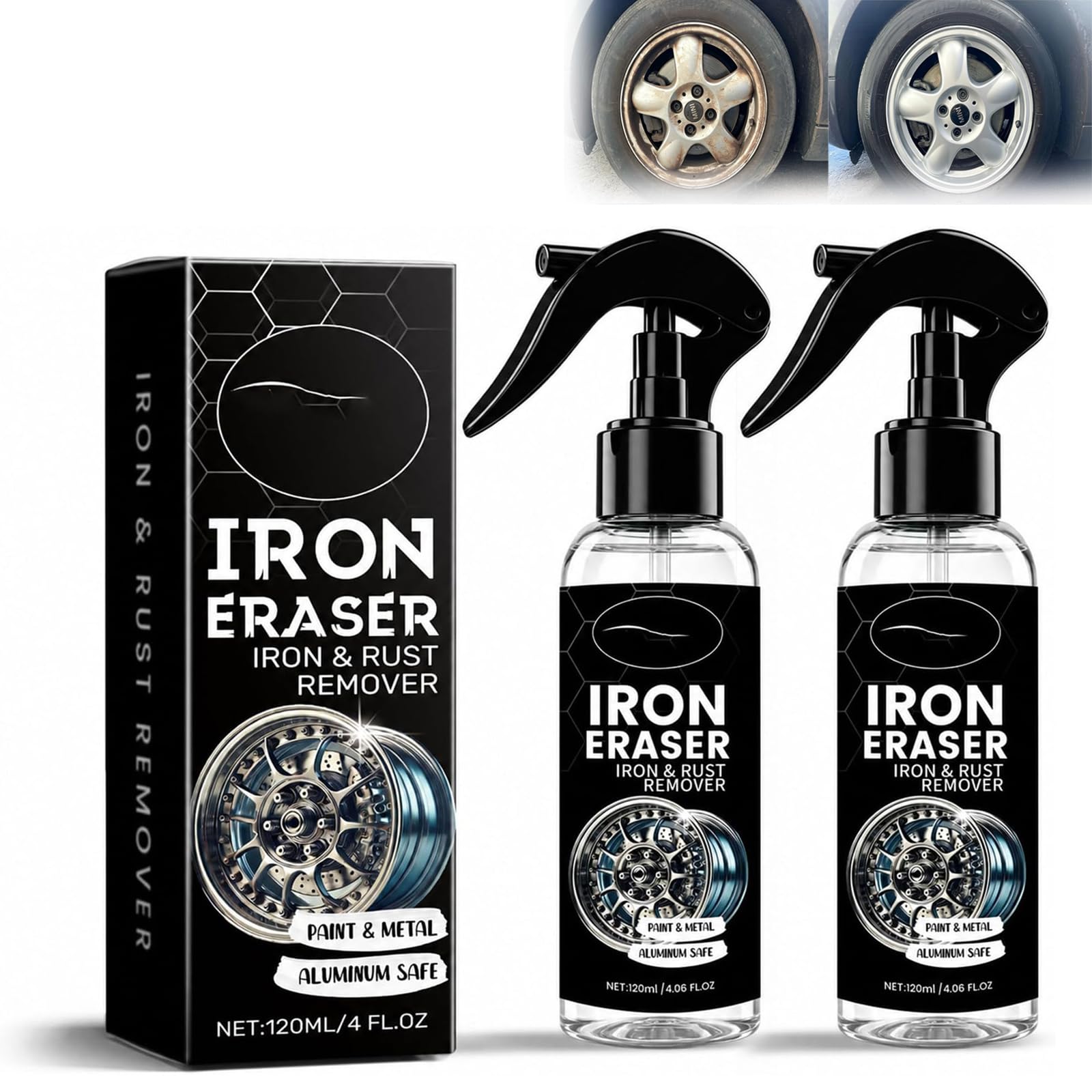 increnobl Iron Eraser Rust Remover Spray, Iron Powder Remover for Car Wheels & Paint, Fast Acting Iron Remover and Brake Dust Cleaner, Professional