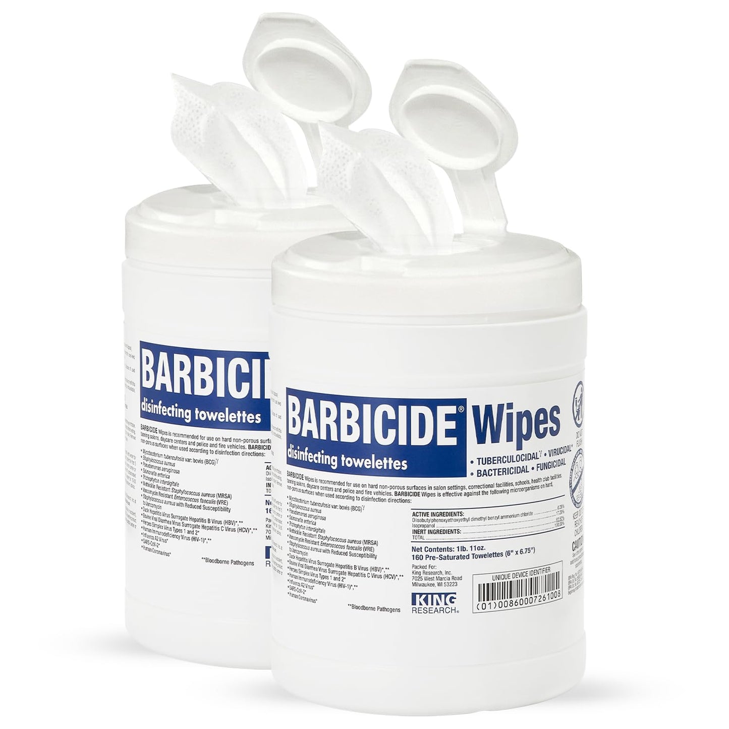 BARBICIDE Professional Disinfecting Wipes - 2 Pack (160 Count Each) - 2-Minute Hospital-Grade Kill Time, EPA-Registered Surface Wipes - Bactericidal