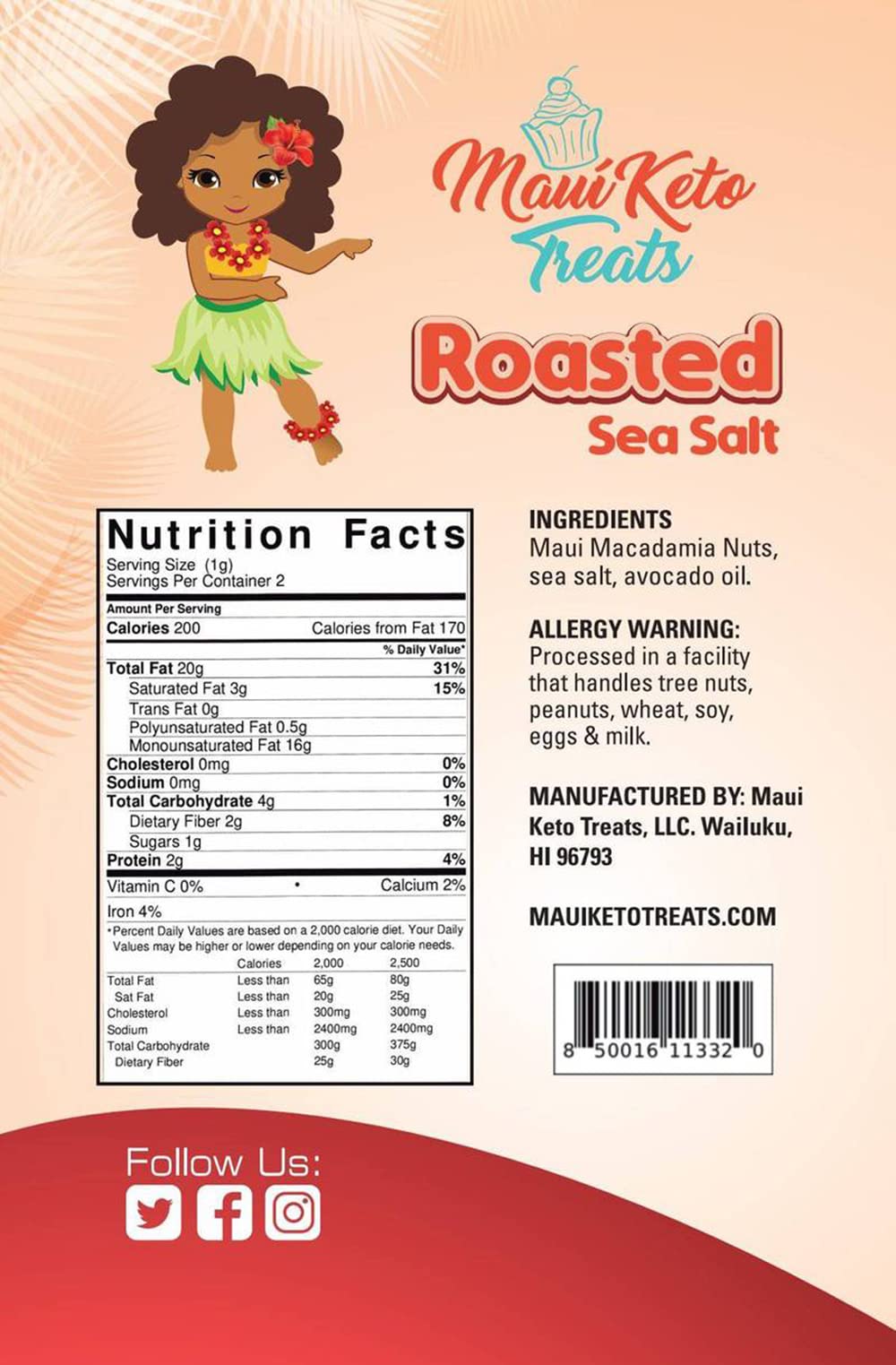 Maui Keto Treats Macadamia Nuts Roasted with Sea Salt - Rich in Vitamins, and Minerals Grown on Maui - 2 Ounces (Roasted Sea Salt)