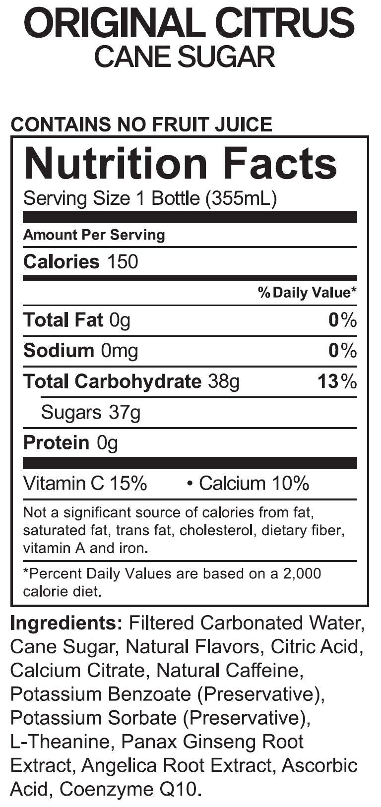 UPTIME Original Citrus Cane Sugar Natural Caffeine, Sparkling, Natural Flavors 12 oz Bottles (24 Pack)