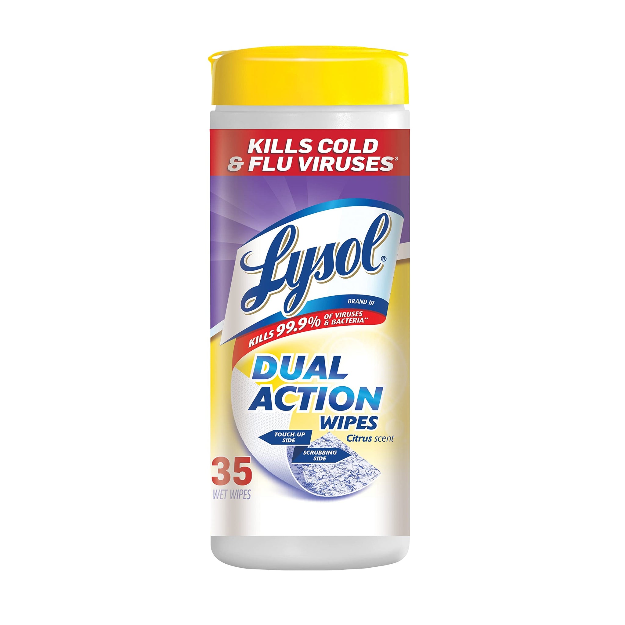 Lysol Dual Action Disinfecting Wipes, Citrus, 35 ct (Pack of 2)