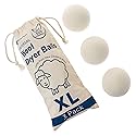 GE Appliances Wool Dryer Balls, XL Reusable Natural Fabric Softener Made of 100% Pure New Zealand Wool, Set of 3