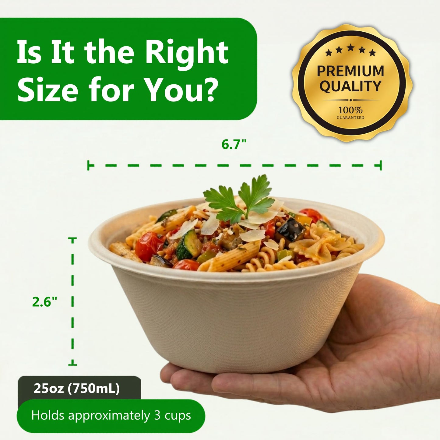 Enviro Safe Home 25 oz Bamboo Disposable Bowls - 70 Pack Heavy Duty Bowls for Hot & Cold Food - Microwave & Oven Safe, Leak Proof, Oil Resistant, BPA