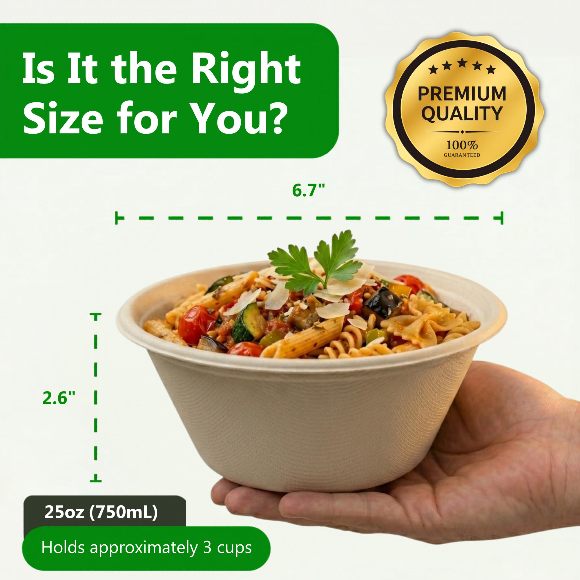 Enviro Safe Home 25 oz Bamboo Disposable Bowls - 70 Pack Heavy Duty Bowls for Hot & Cold Food - Microwave & Oven Safe, Leak Proof, Oil Resistant, BPA