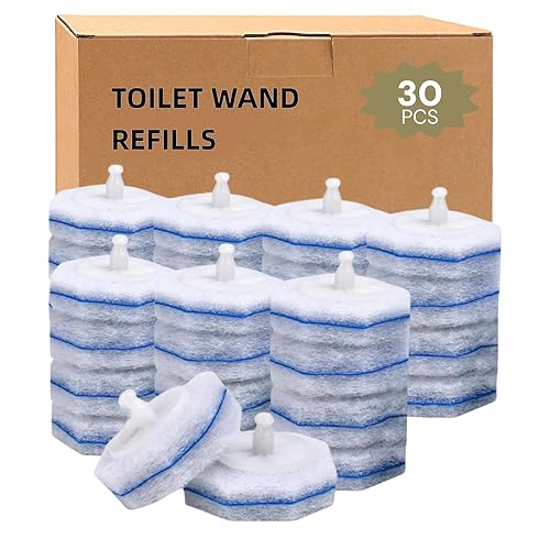 Ahasyyinan Disposable Toilet Wand Refills 30 Count High Density Pads for Deep Stain Cleaning, Anti-Fall Design, Hygienic & Instant Foaming