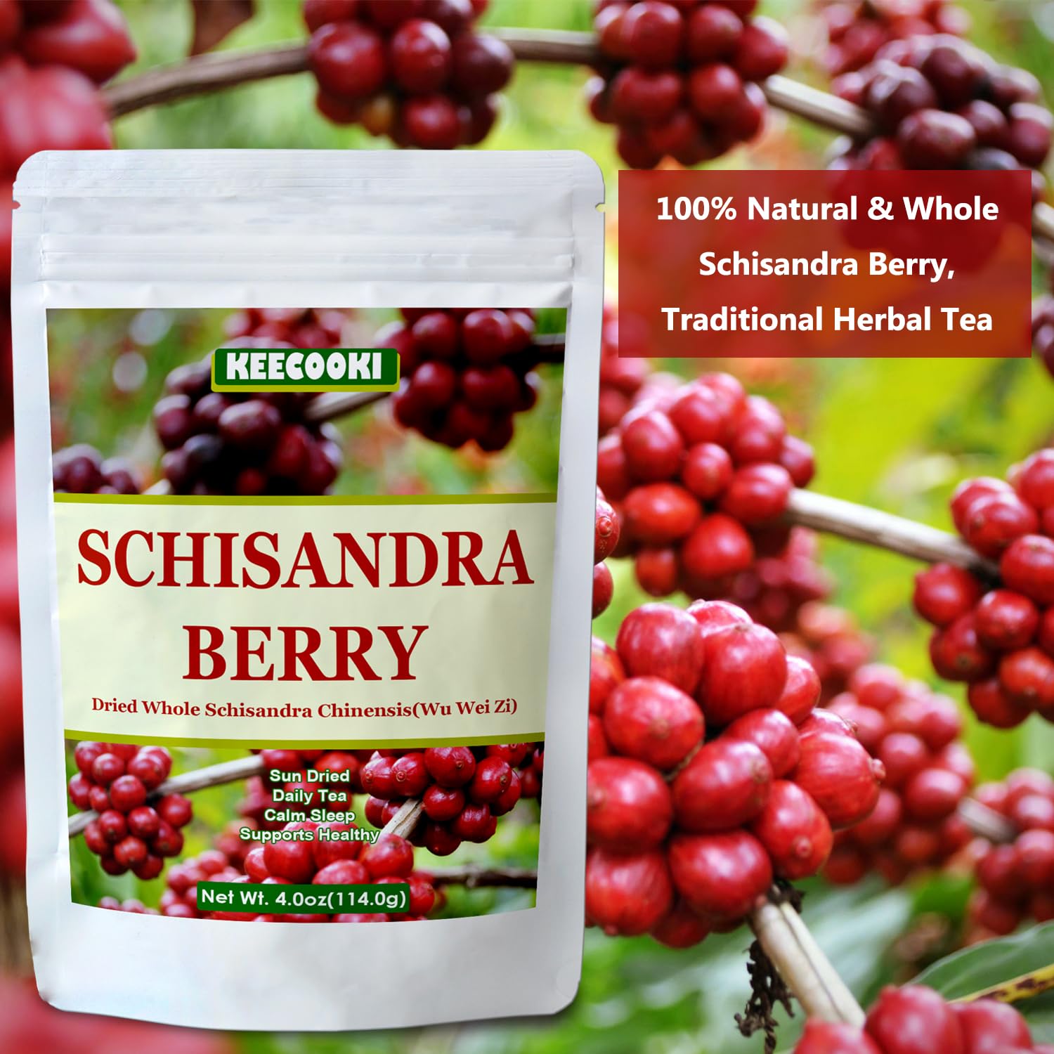Natural Dried Schisandra Berry, 4.0oz(113g), Whole Schisandra Chinensis, No GMO