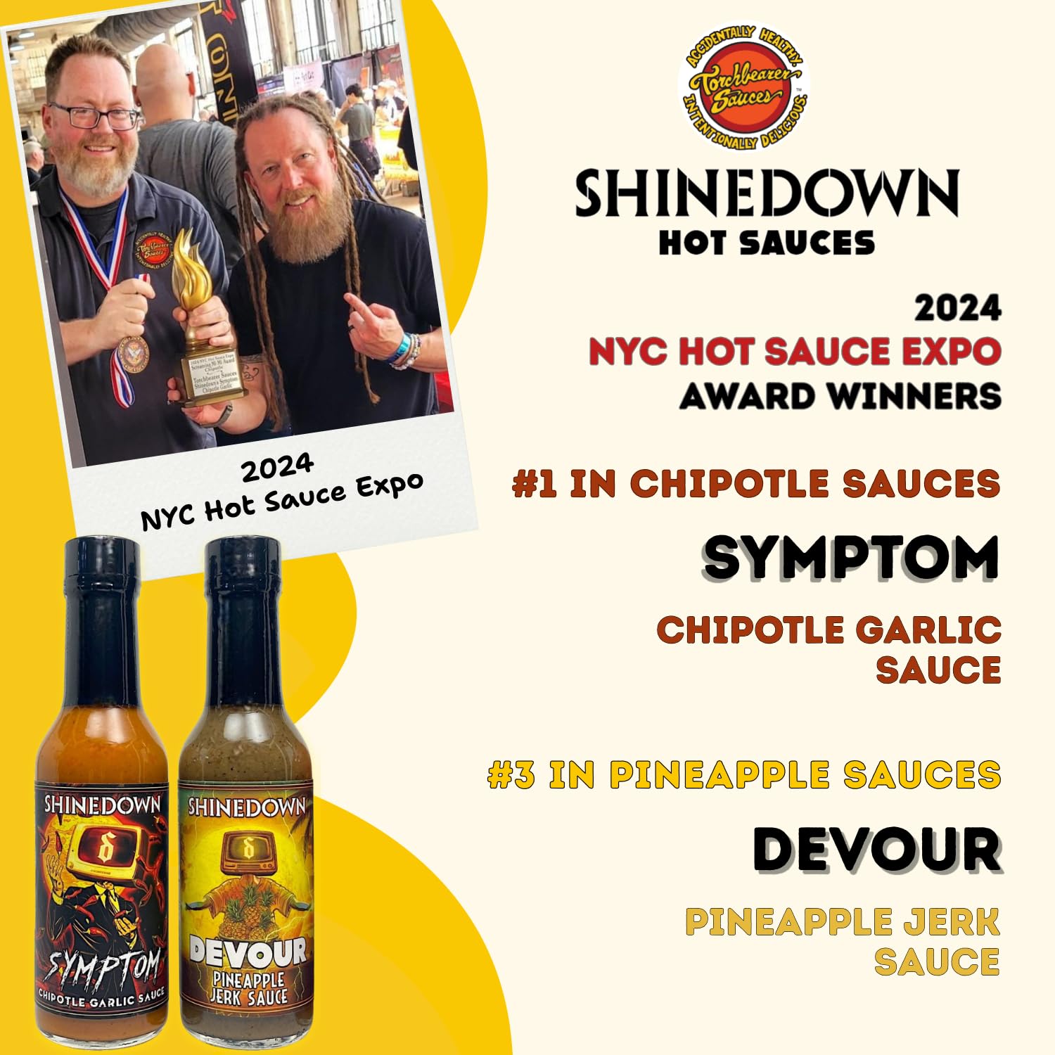 Torchbearer Shinedown Sauces Pineapple Jerk Sauce aka Devour, 5oz Heat Level 3, Medium Spicy - All Natural Hot Sauce, Vegan, Extract-Free, Made in USA