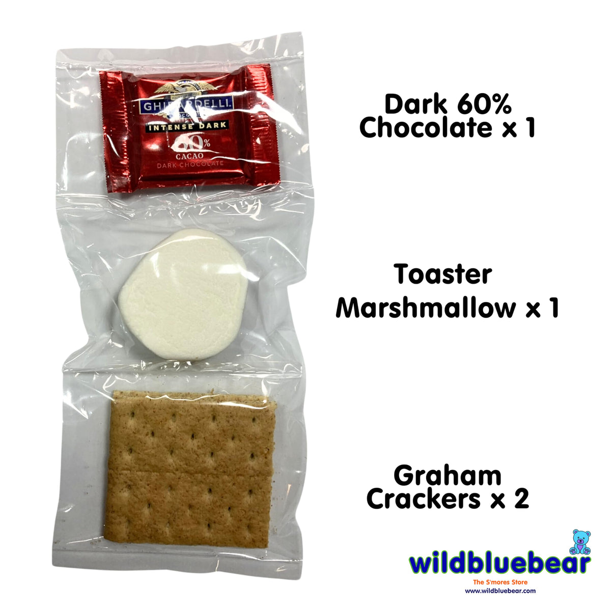 WBB | SMORES KIT STRIP | Individually packaged set : Graham Crackers, Marshmallow, Chocolate | Make delicious smores (100 sets) (Dark 60% Chocolate)