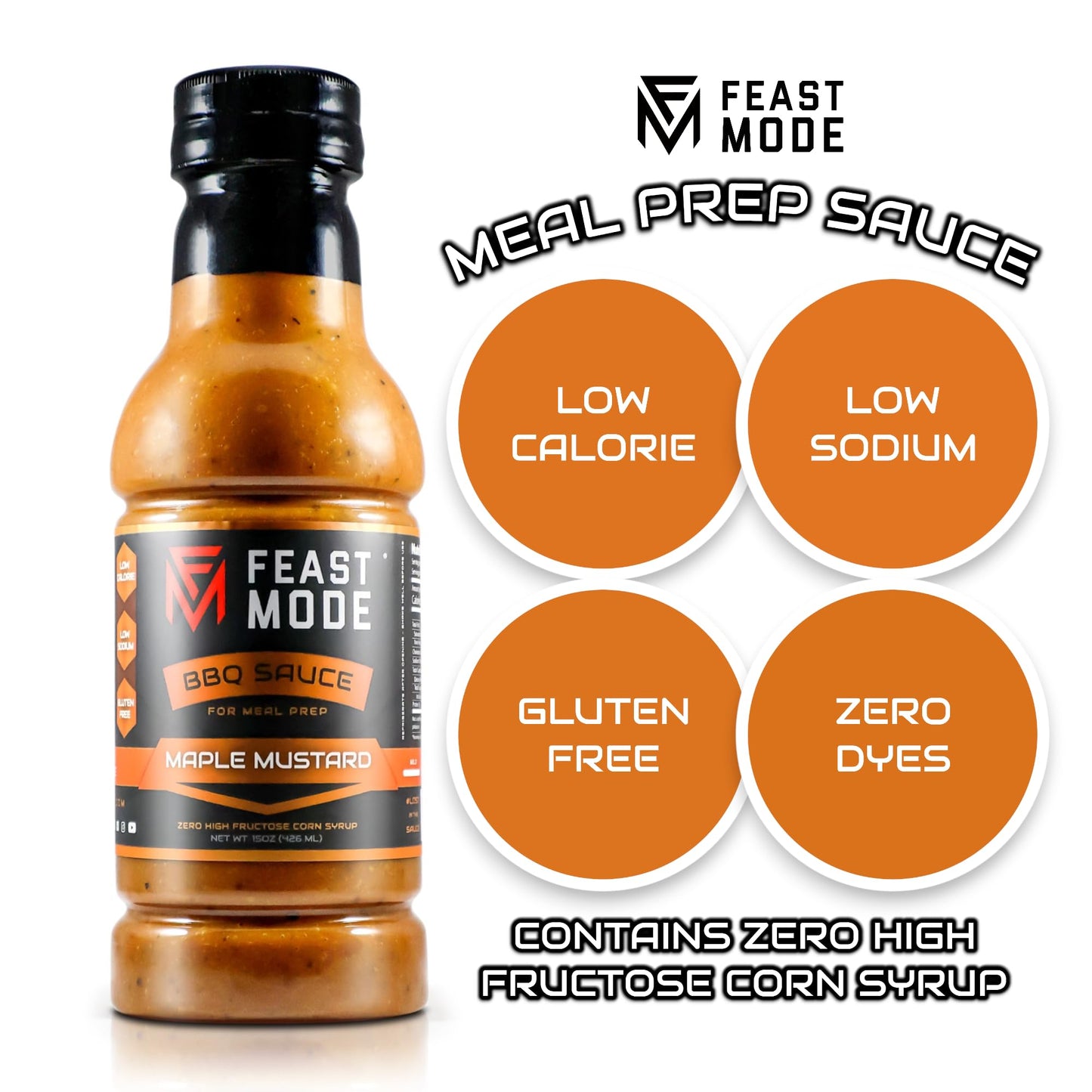 Maple Mustard BBQ Sauce by Feast Mode Flavors | Low Sodium | Low calorie | Guten Free | Vegan Friendly | Zero High Fructose Corn Syrup | Healthy