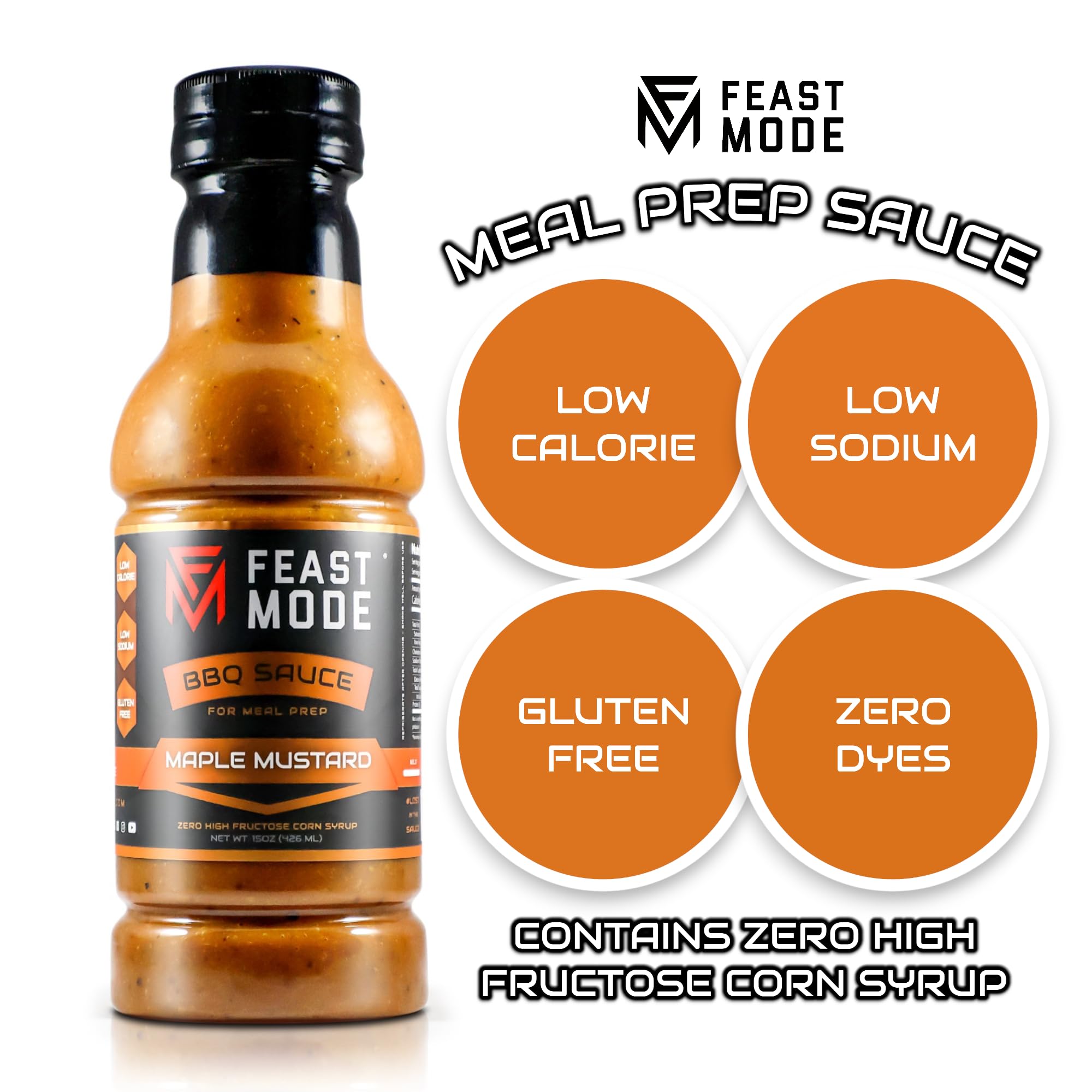 Maple Mustard BBQ Sauce by Feast Mode Flavors | Low Sodium | Low calorie | Guten Free | Vegan Friendly | Zero High Fructose Corn Syrup | Healthy