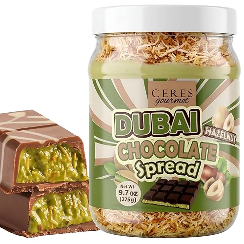 Ceres Gourmet Dubai Chocolate Crunchy Spread with Roasted Hazelnut Pieces, Spoonful Chocolate Snack with Crispy Kataifi and Smooth Pistachio Cream