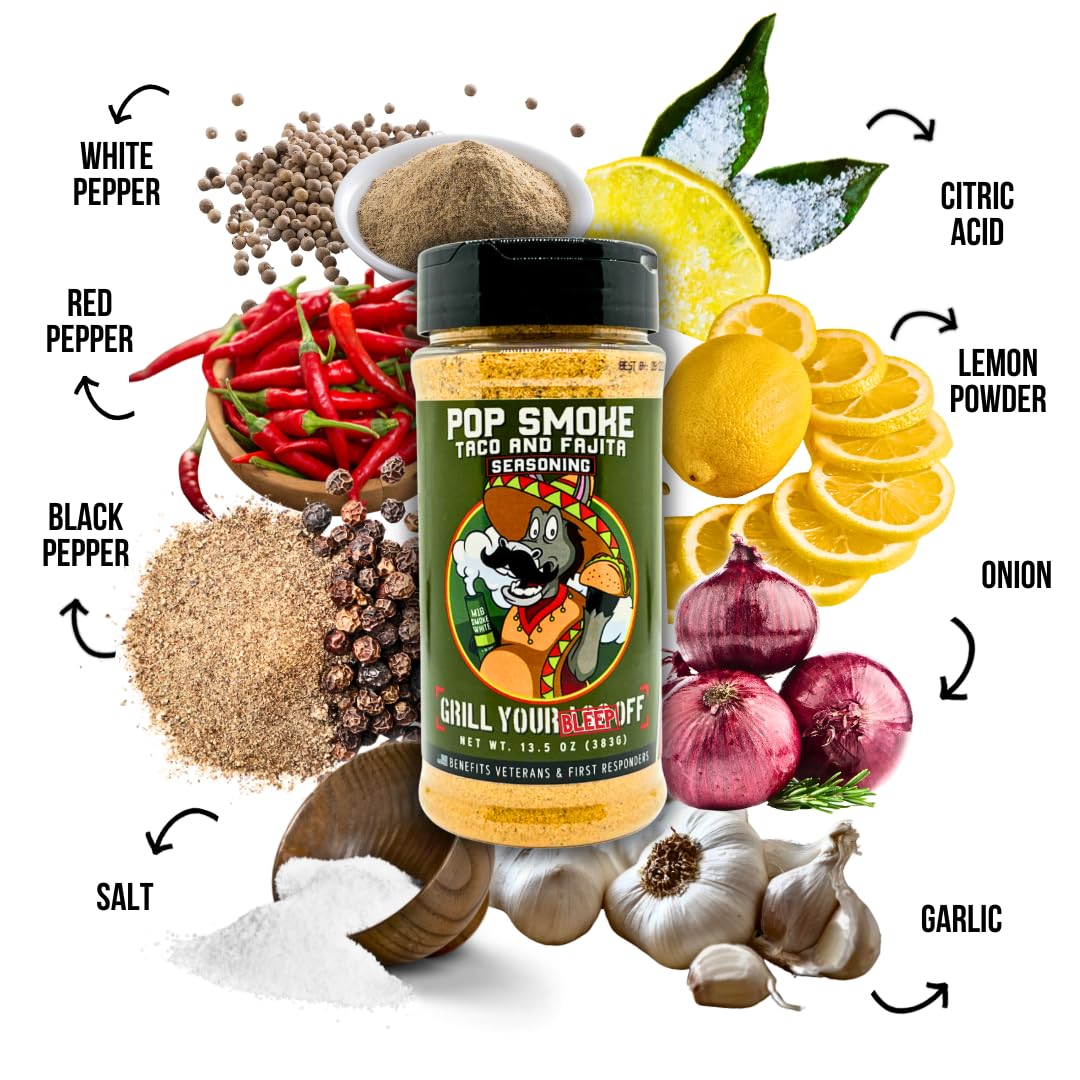 Grill Your As* Off Pop Smoke Taco Seasoning - 13.5oz All-Purpose Tex-Mex Seasoning for Beef, Chicken, Tacos & More - MSG & Gluten Free - USA Made