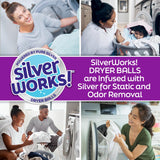 SilverWorks! Wool Dryer Balls Laundry Reusable - Odor Eliminating Dryer Laundry Balls with Silver Technology - Natural Fabric Softener and Static