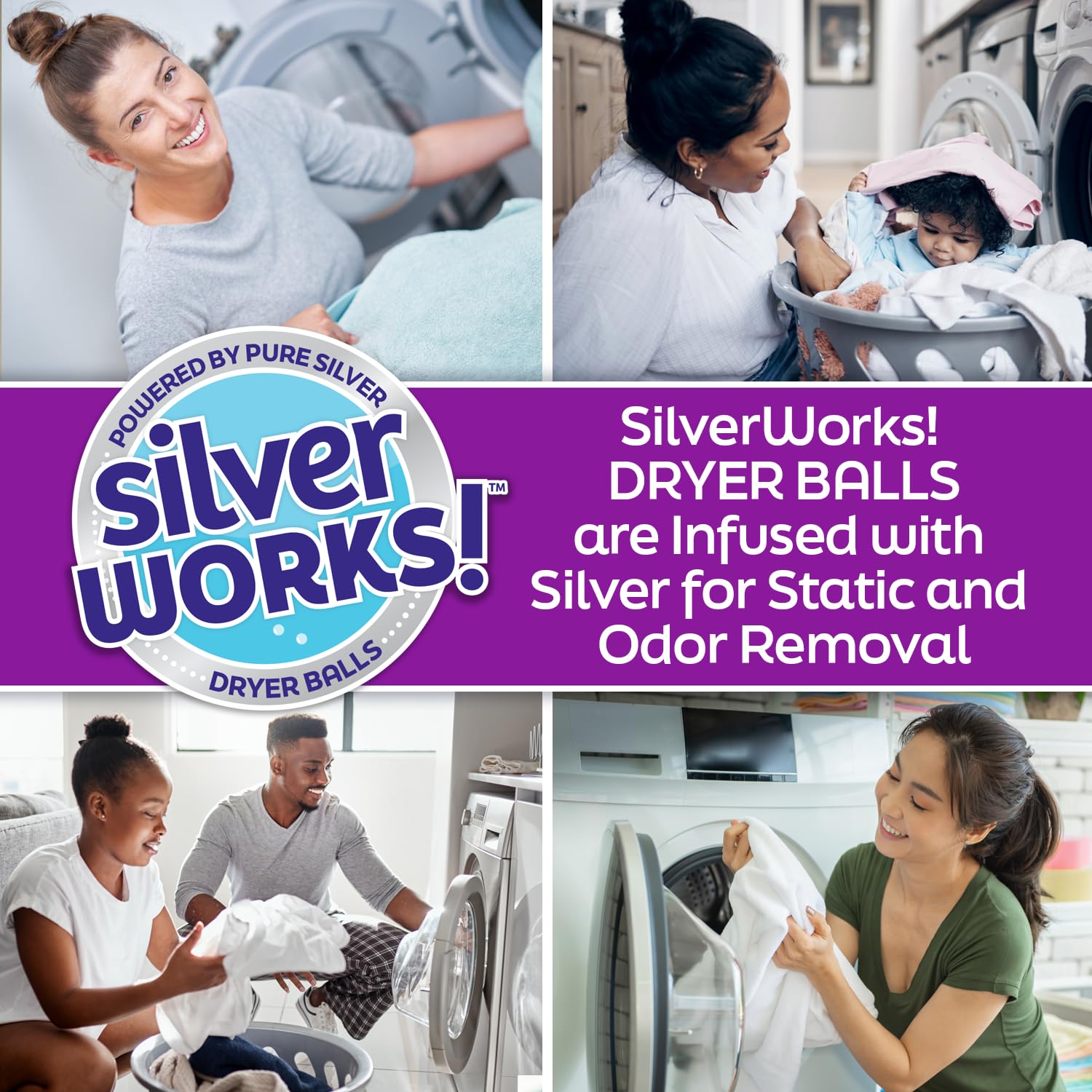 SilverWorks! Wool Dryer Balls Laundry Reusable - Odor Eliminating Dryer Laundry Balls with Silver Technology - Natural Fabric Softener and Static