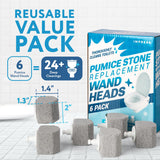 Impresa 6-Pack Pumice Stone Toilet Bowl Cleaner Refill Heads - Compatible with Clorox Toilet Wand Refills - Reusable Natural Stone Scrub Heads
