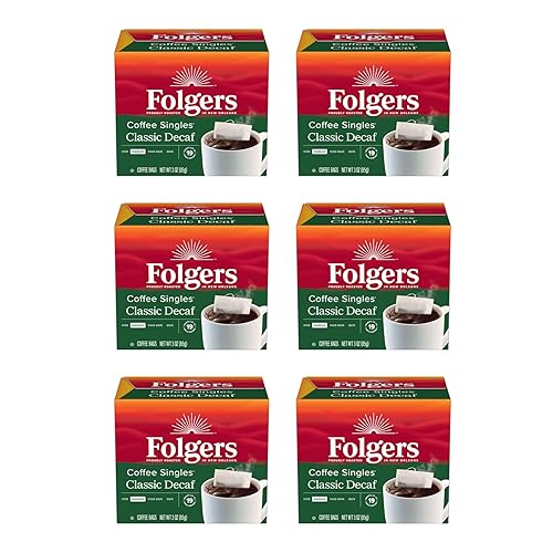 Folgers Coffee Singles Medium Roast Decaf Coffee Bags, 19 Count (Pack of 6)