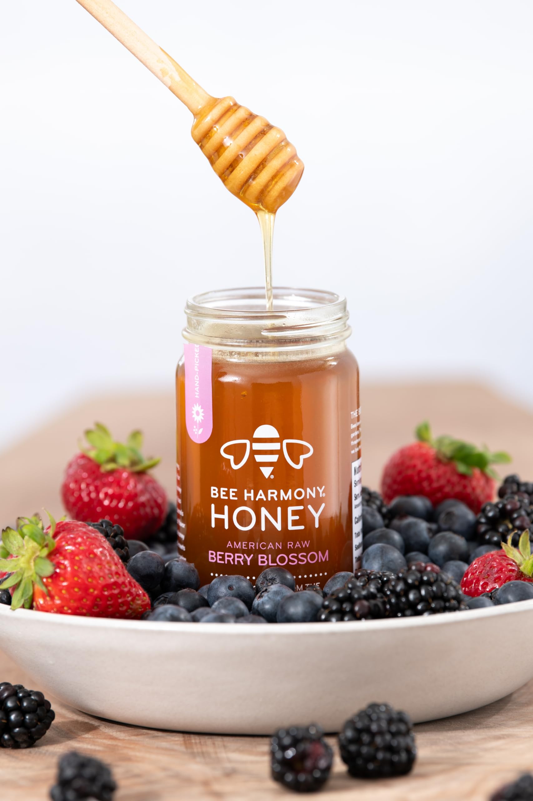 Bee Harmony Honey 5 Pack Variety Pack, Contains 5 jars, 12 ounces each (Clover, Wildflower, Orange Blossom, Berry and Blueberry)