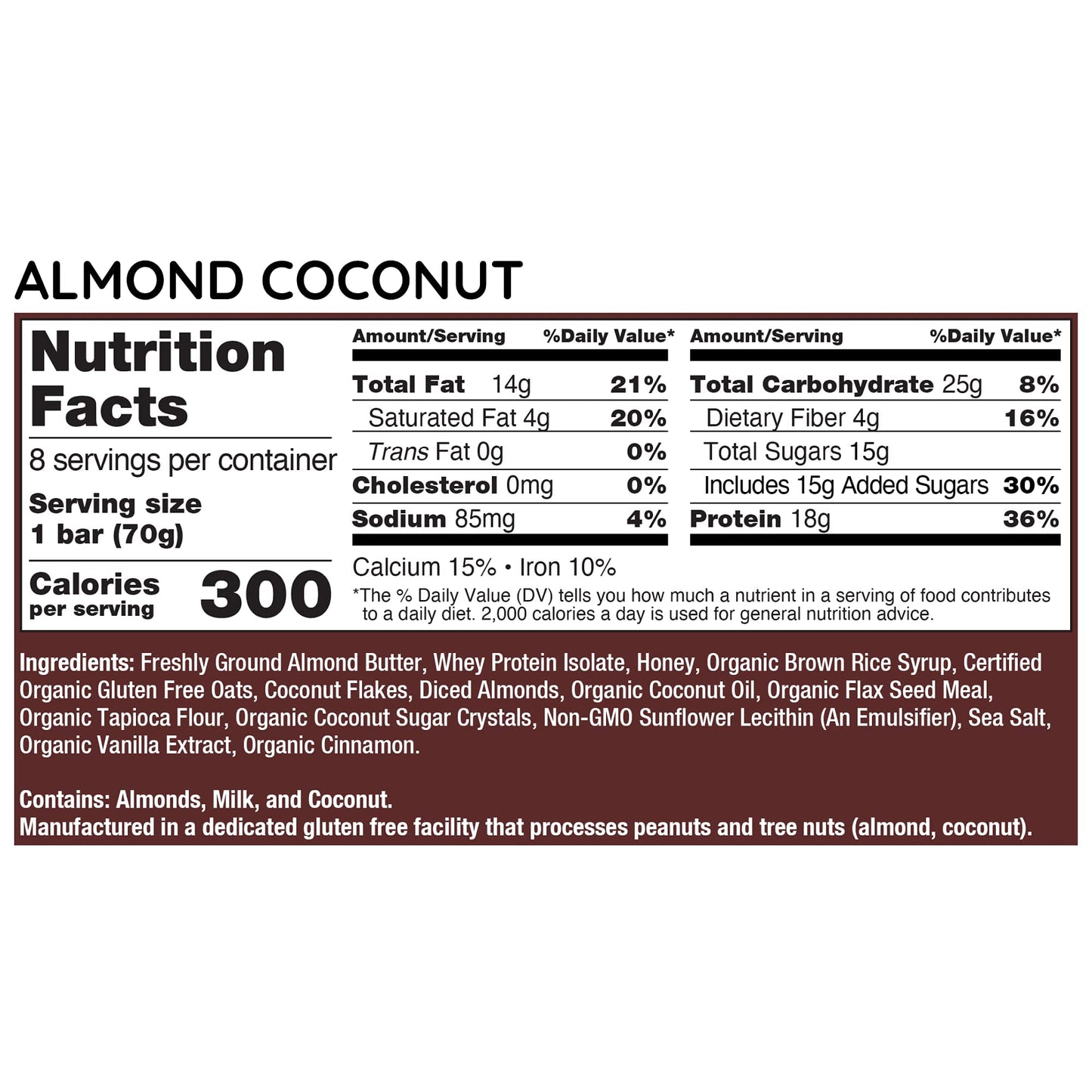 G2G Protein Bar, Almond Coconut, 8 Count (Pack of 8)
