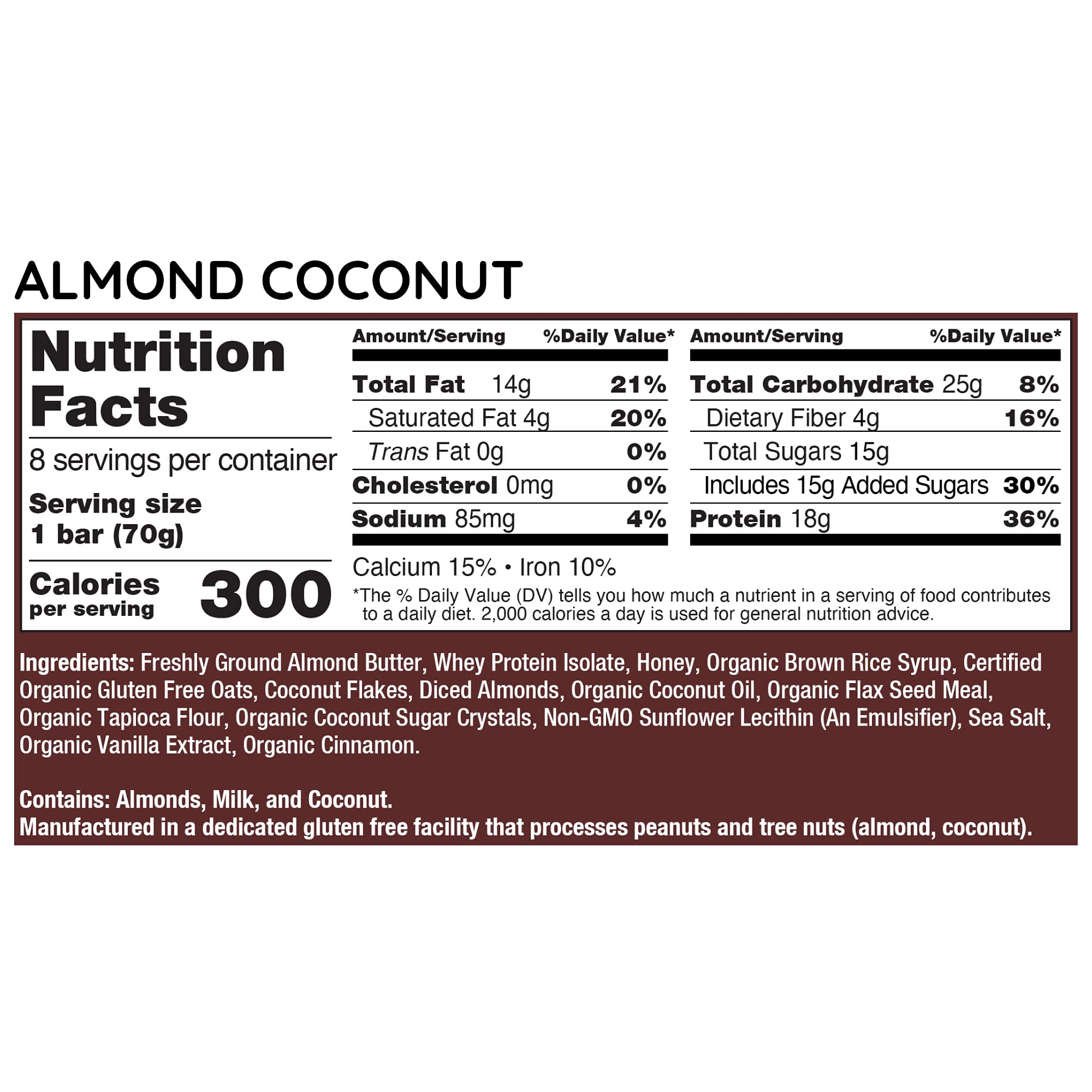 G2G Protein Bar, Almond Coconut, 8 Count (Pack of 8)