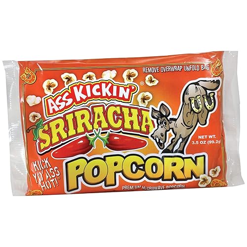 ASS KICKIN’ Sriracha Premium Microwave Popcorn - 6 Pack - Ultimate Spicy Gourmet Gift - Try if you dare!