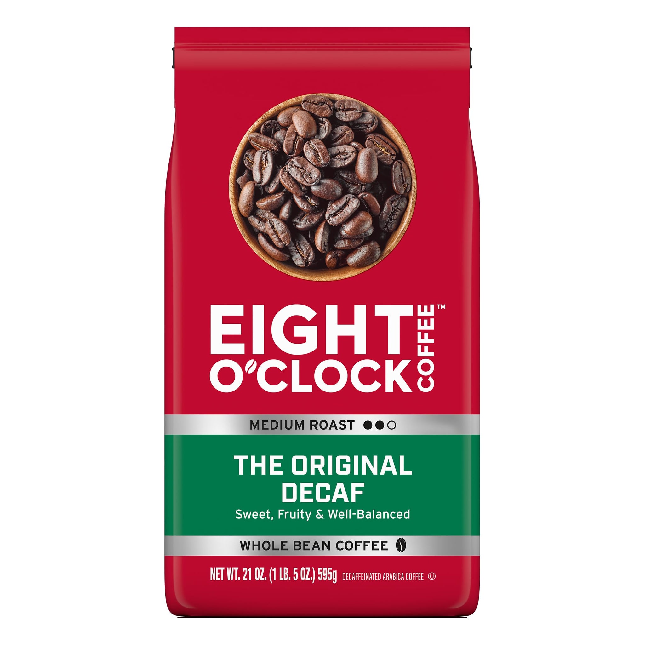 Eight O'Clock Coffee The Original Decaf, 21 Ounce (Pack of 1) Medium Roast Whole Bean Decaffeinated Coffee, 100% Arabica