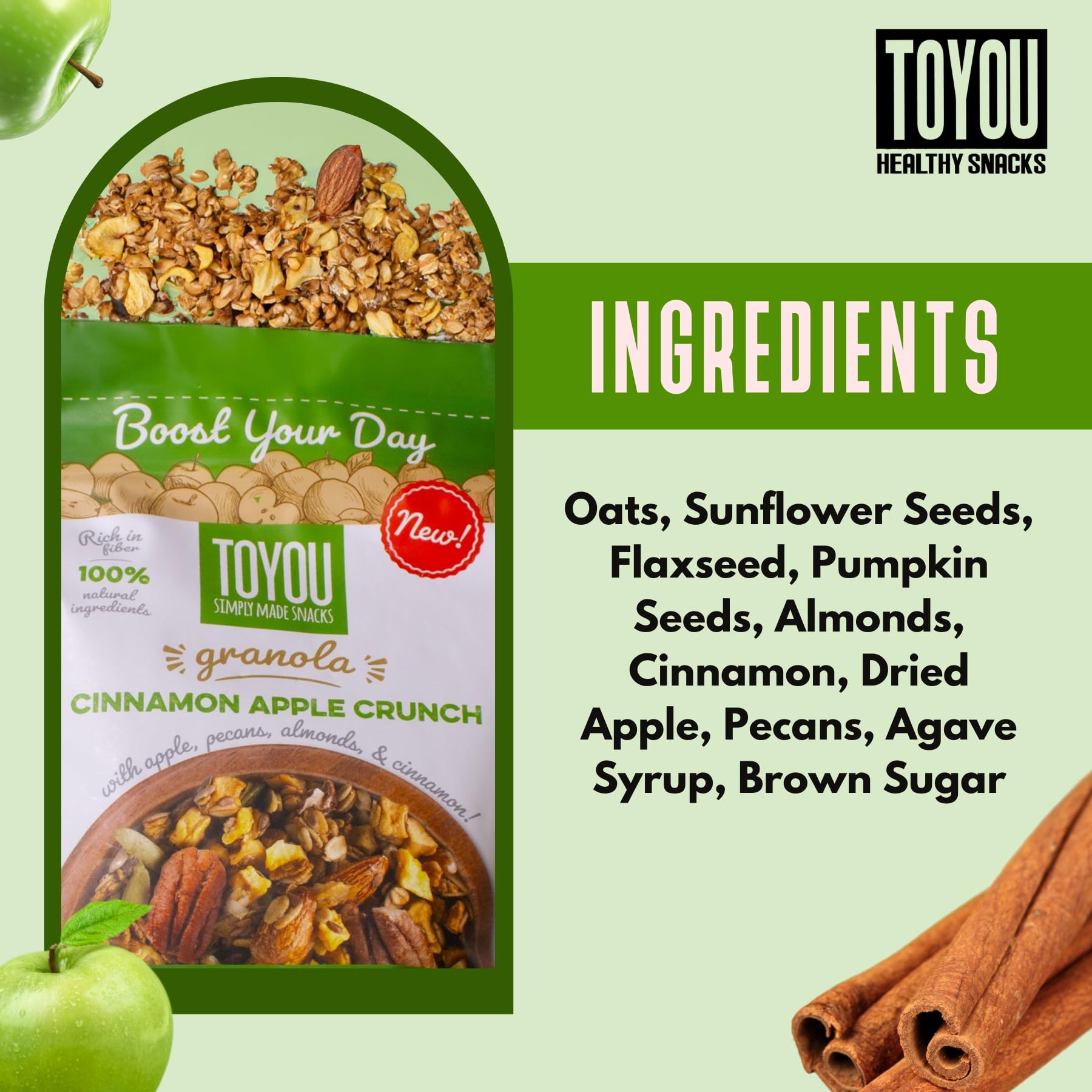 ToYou Snacks Granola, Dried Fruit and Granola Cereal, Gluten Free, Vegan, Healthy Snacks for Adults and Kids, Breakfast Cereal with Protein and Fiber