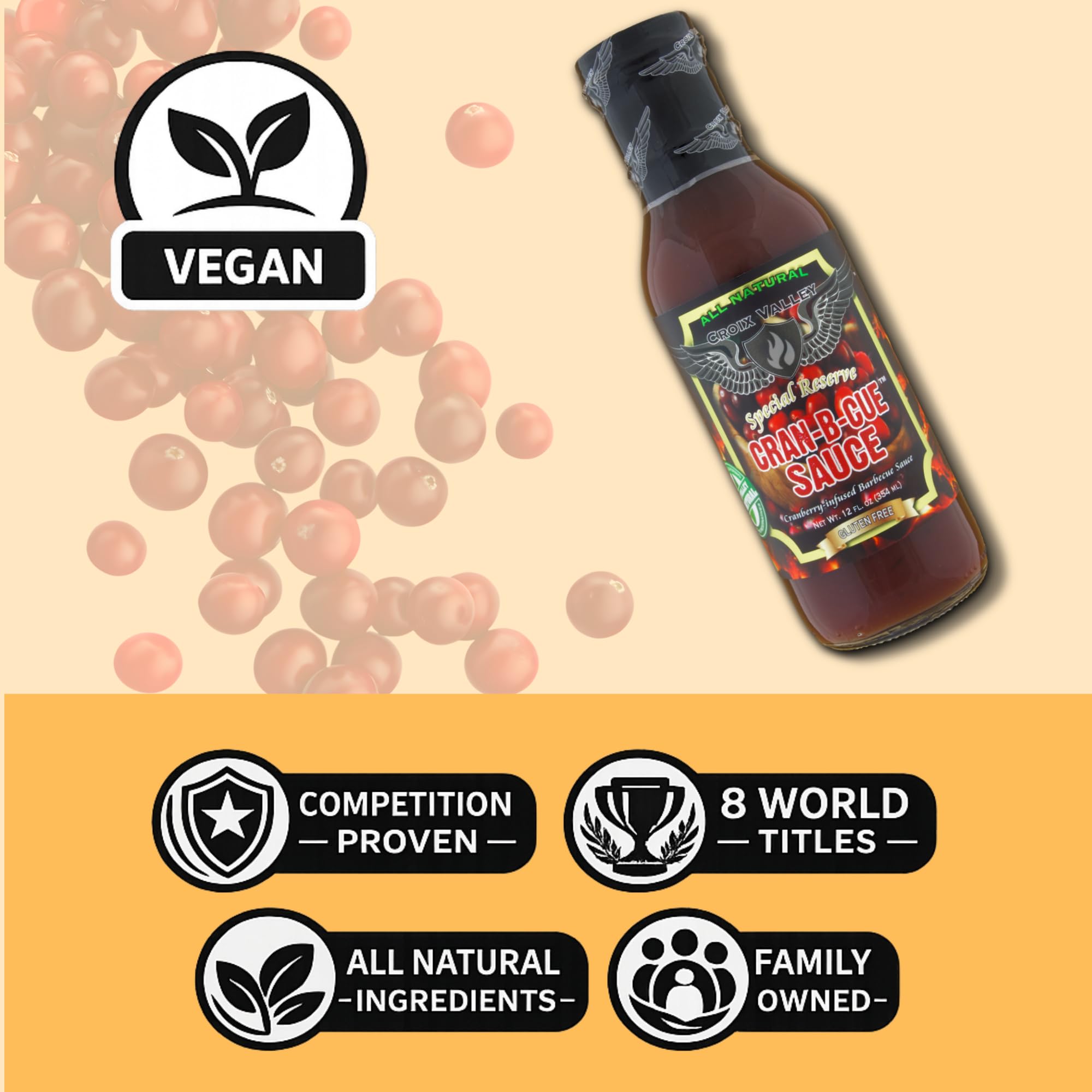 Croix Valley Cran-B-Cue™ BBQ Sauce - 3 Pack (12 oz Glass Bottles) - Real Cranberry Sweet & Tart Flavor - Gluten-Free, No MSG, No High Fructose Corn