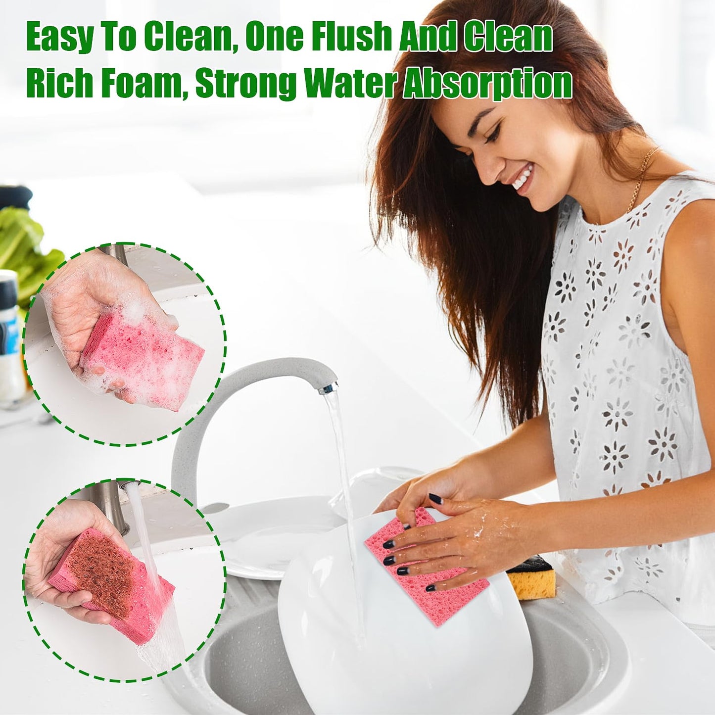 VUKOKU 12 PCS Kitchen Sponges, Natural Compressed Cellulose Sponges, Non-Scratch Reusable Sponges for Kitchen Dish Washing, Scrub Sponge for Cleaning