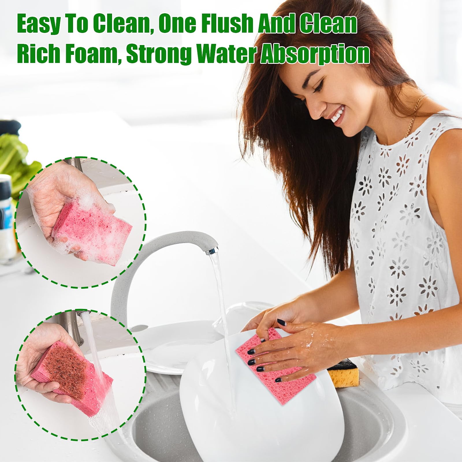 VUKOKU 12 PCS Kitchen Sponges, Natural Compressed Cellulose Sponges, Non-Scratch Reusable Sponges for Kitchen Dish Washing, Scrub Sponge for Cleaning