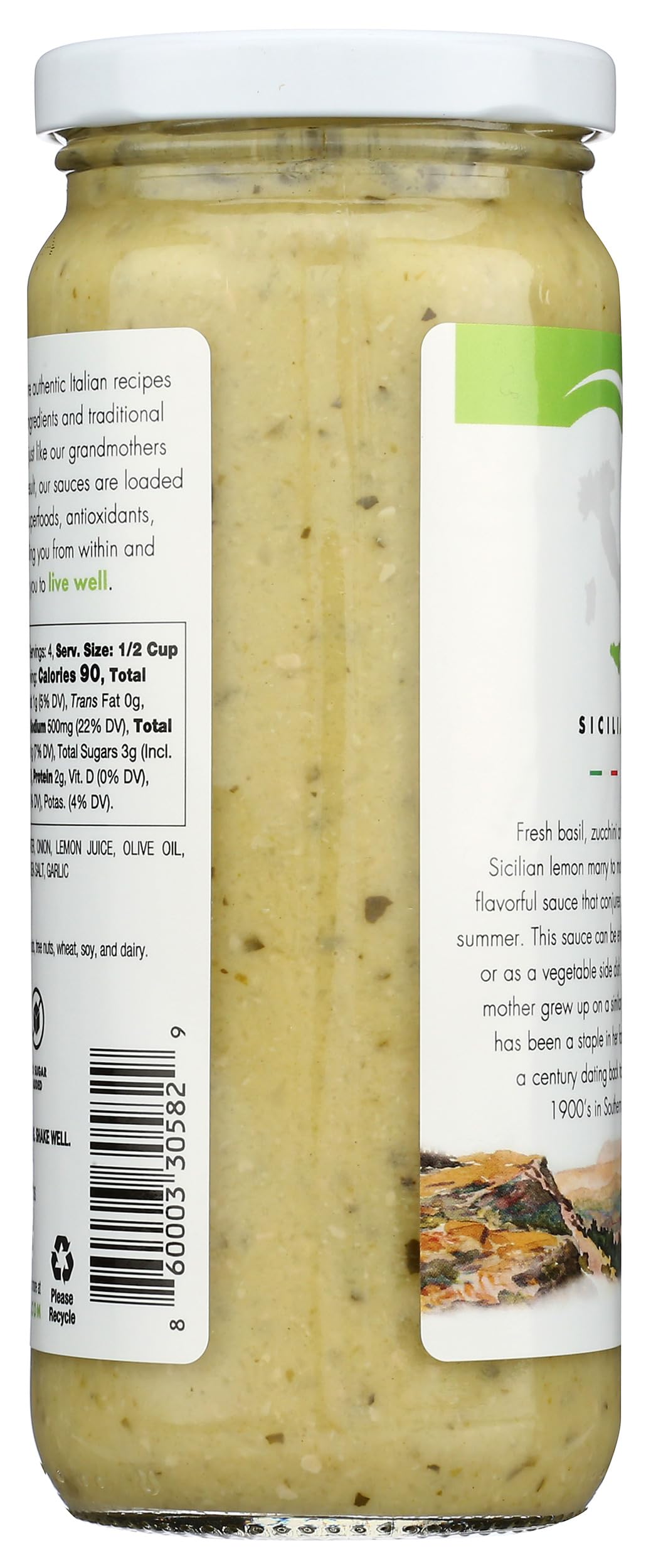 LIVWELL Sicilian Zucchini Pasta Sauce - Plant Based Dairy Free Sicilian Zucchini & Lemon Pasta Sauce with Fresh Basil, Olive Oil, Cashews & Garlic