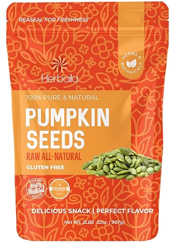 Herbaila Pumpkin Seeds Raw Unsalted, 2 lbs. Pepitas Raw Pumpkin Seeds Unsalted, Pumpkin Seed, Shelled Pumpkin Seeds, Unsalted. All Natural, Non-GMO