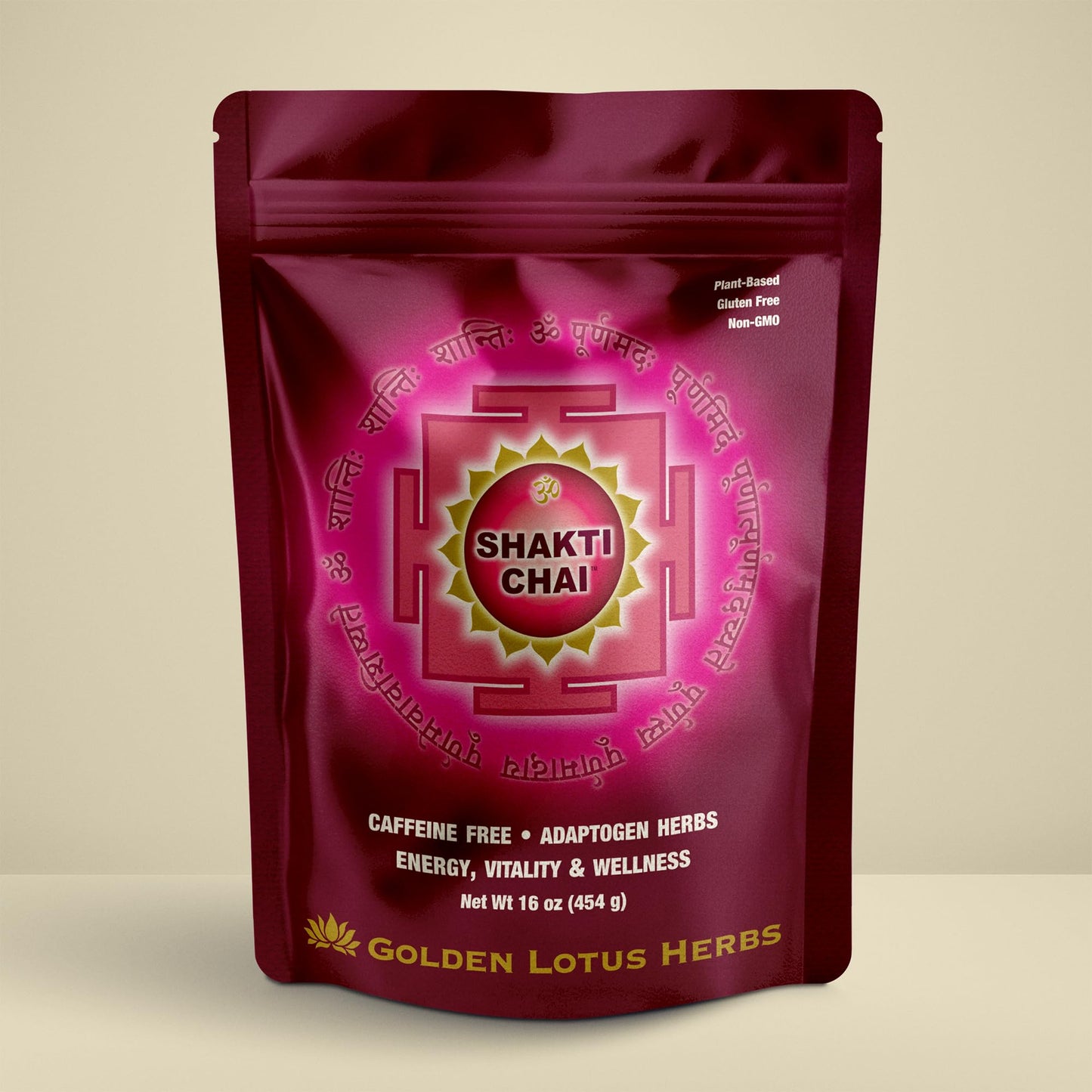 Golden Lotus Herbs Chai Tea (Shakti Chai Decaf with Adaptogens & Raw Cacao, 16 Oz.)