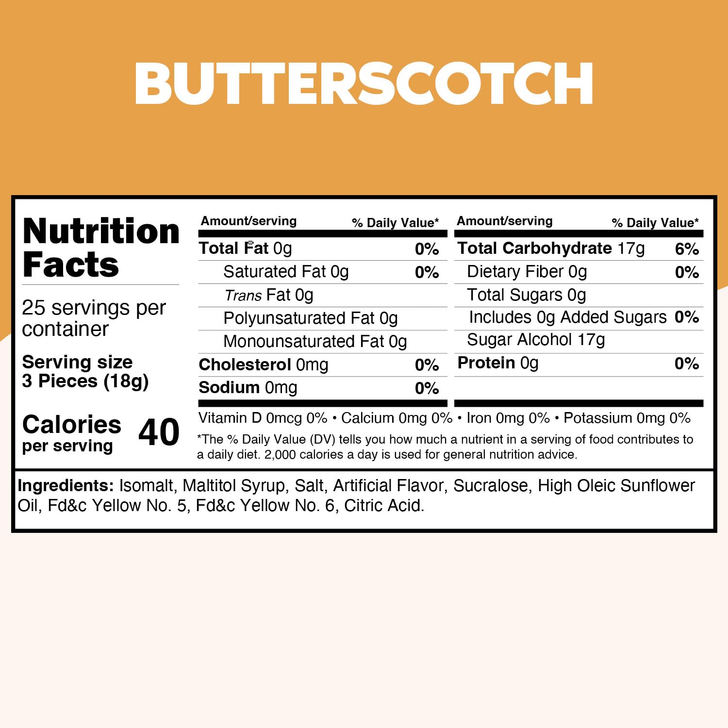 Sugar Free Butterscotch Hard Candy Bulk Bag Holiday Candies - 1 Pound Approx. 75 Individually Wrapped Butter Scotch Flavored Sugar Free Candy