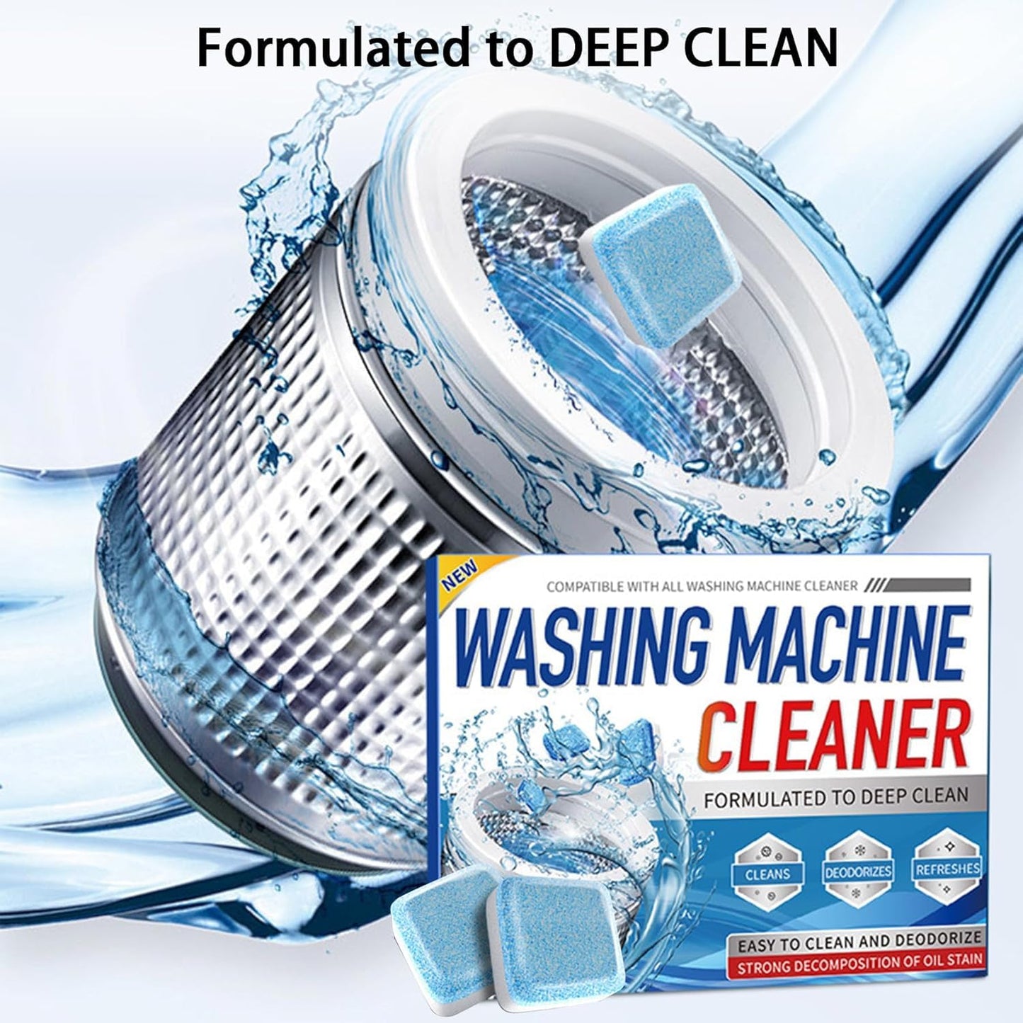 Biaccrss Washing Machine Cleaner Tablets, 24 Pack, 12 Month Supply, Pet-Safe Formula, HE Compatible for Top & Front Load Washers, Septic Safe