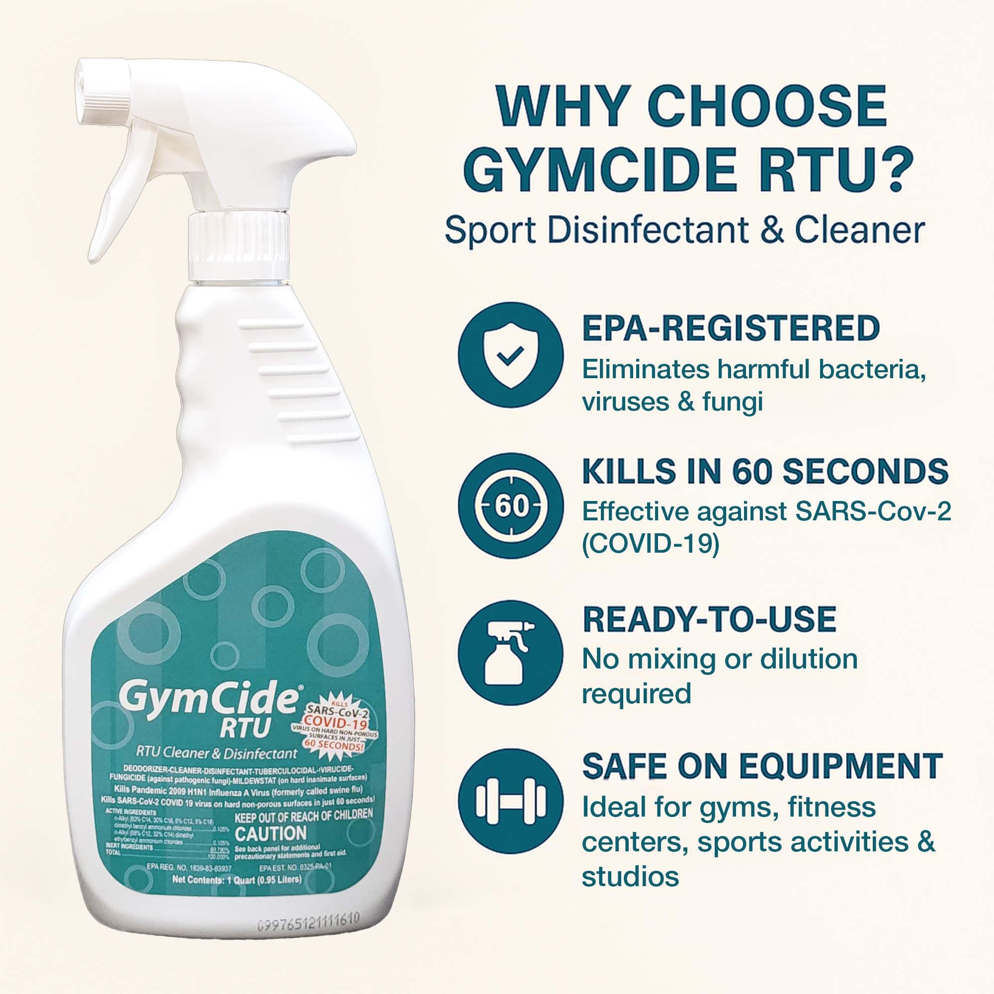Jani-Source GymCide Disinfectant & Cleaner For Sports, Gyms, and Fitness Equipment, EPA Registered, Quart (1)