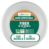 LIFEMADE 160 Count 16 oz Bowls, Home (TUV OK compost HOME Certified) and Commercially Compostable (BPI® Certified), 8 bundles of 20 bowls per case
