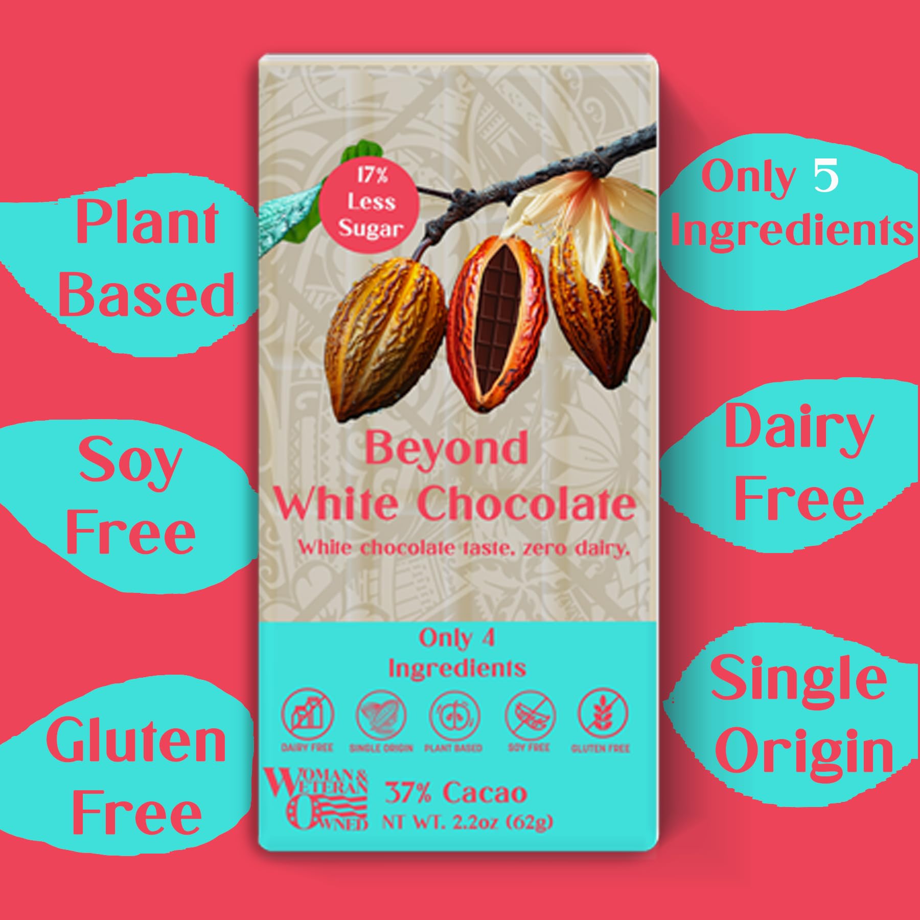 Beyond Milk Chocolate Dairy-free, beyond White Chocolate Bar | 2.2 Ounce (Pack of 10) | Organic, 17% less sugar, 37% Cacao, Plant Based, Gluten Free