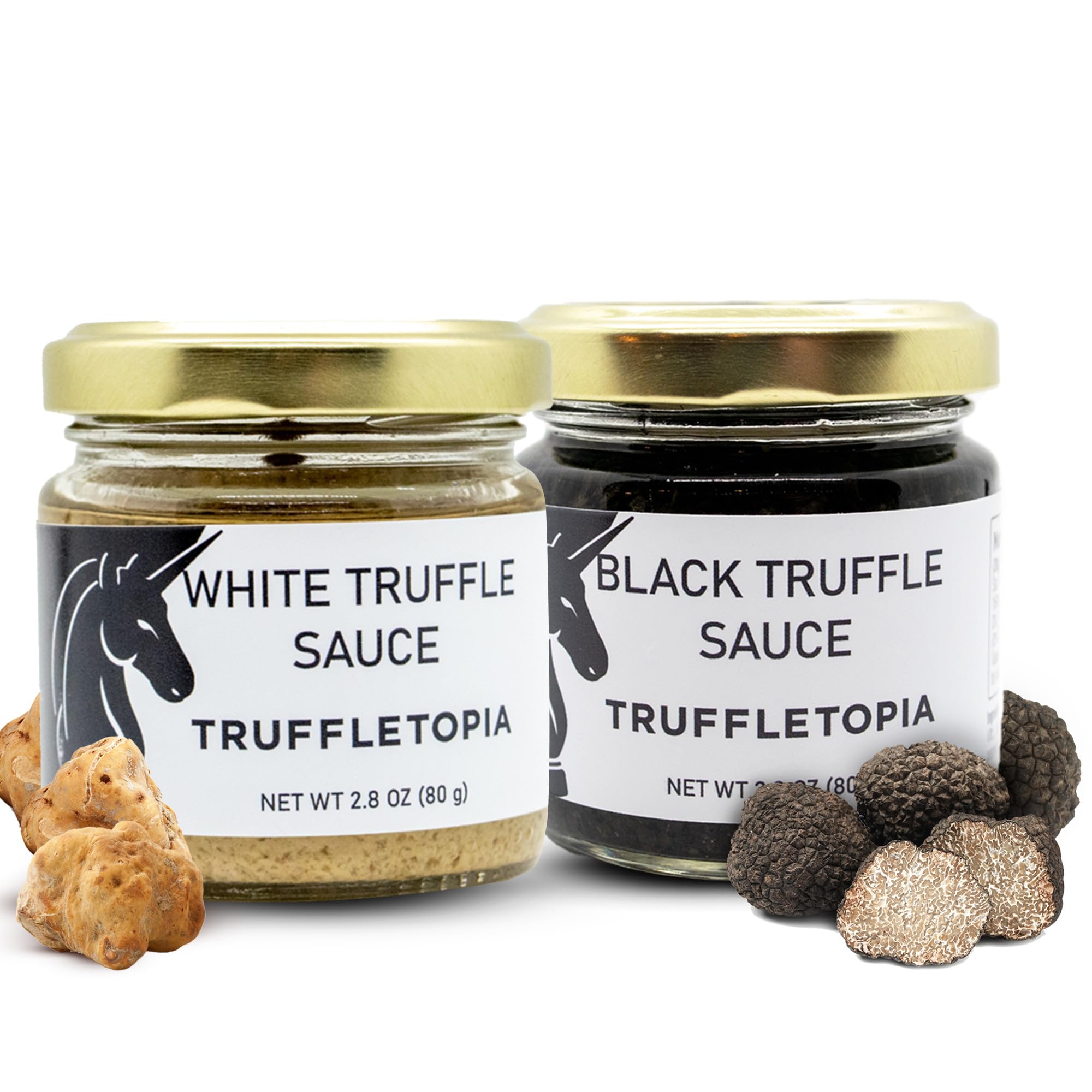 Truffletopia | Black and White Truffle Sauce w/Real Italian Truffles | Gourmet Pasta or Pizza Sauce | Use for Cooking | Gluten Free, Non-GMO | Gift