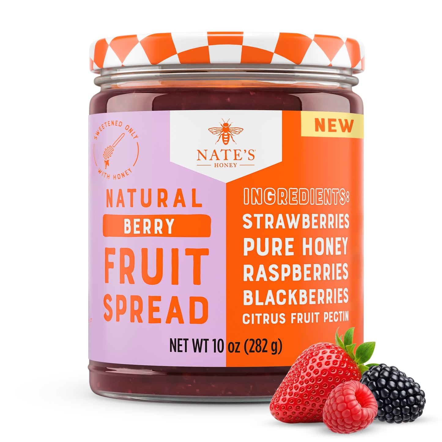 Nate's Honey Fruit Spread, All-Natural Berry - Made with Real Fruit & No Refined Sugar - Sweetened with 100% Pure Honey - 10 oz Jar - Easy-to-Spread