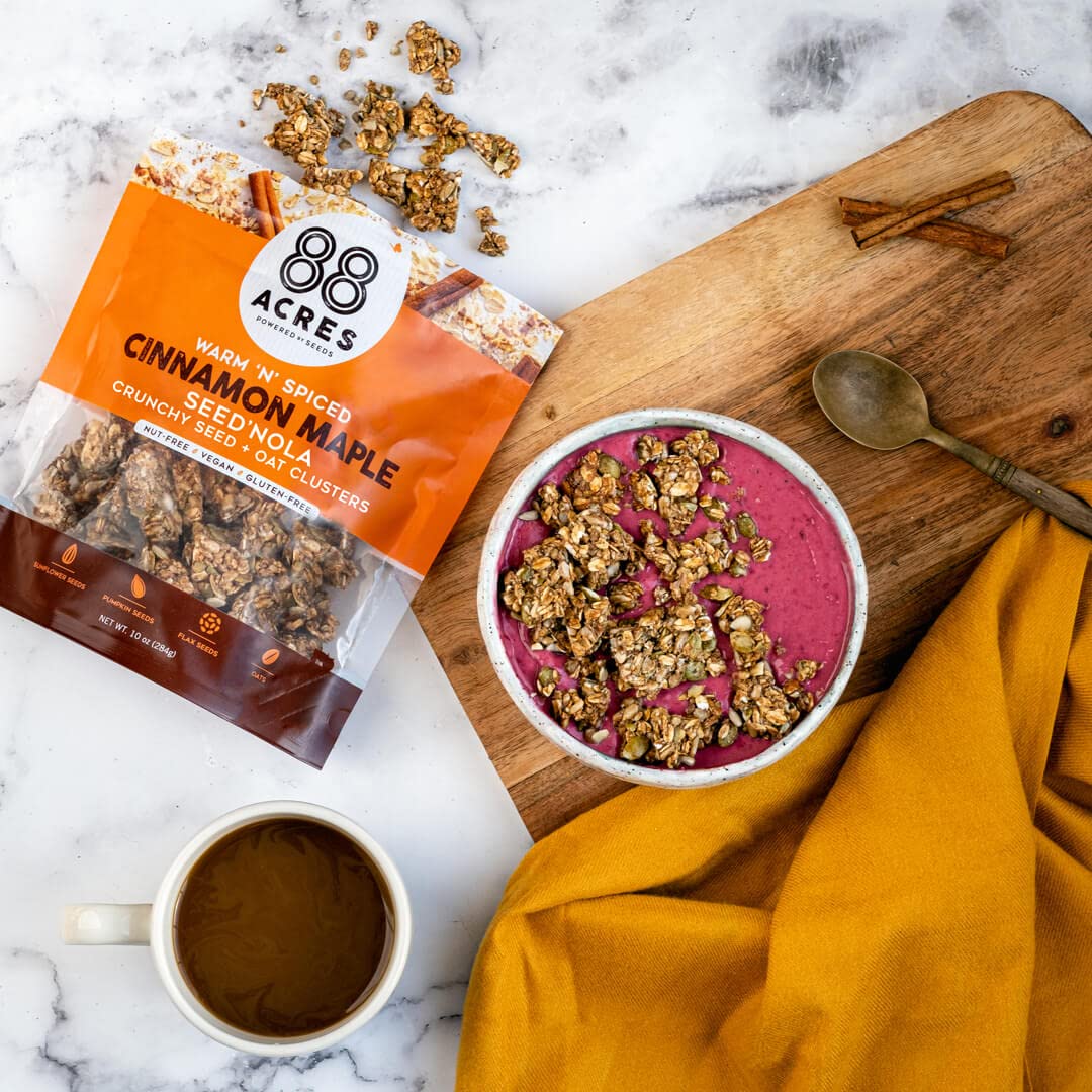 88 Acres Seed Granola | Gluten Free, Nut Free, Non GMO, School Safe, Healthy Vegan Breakfast Cereal | 1 Pack (Cinnamon Maple)