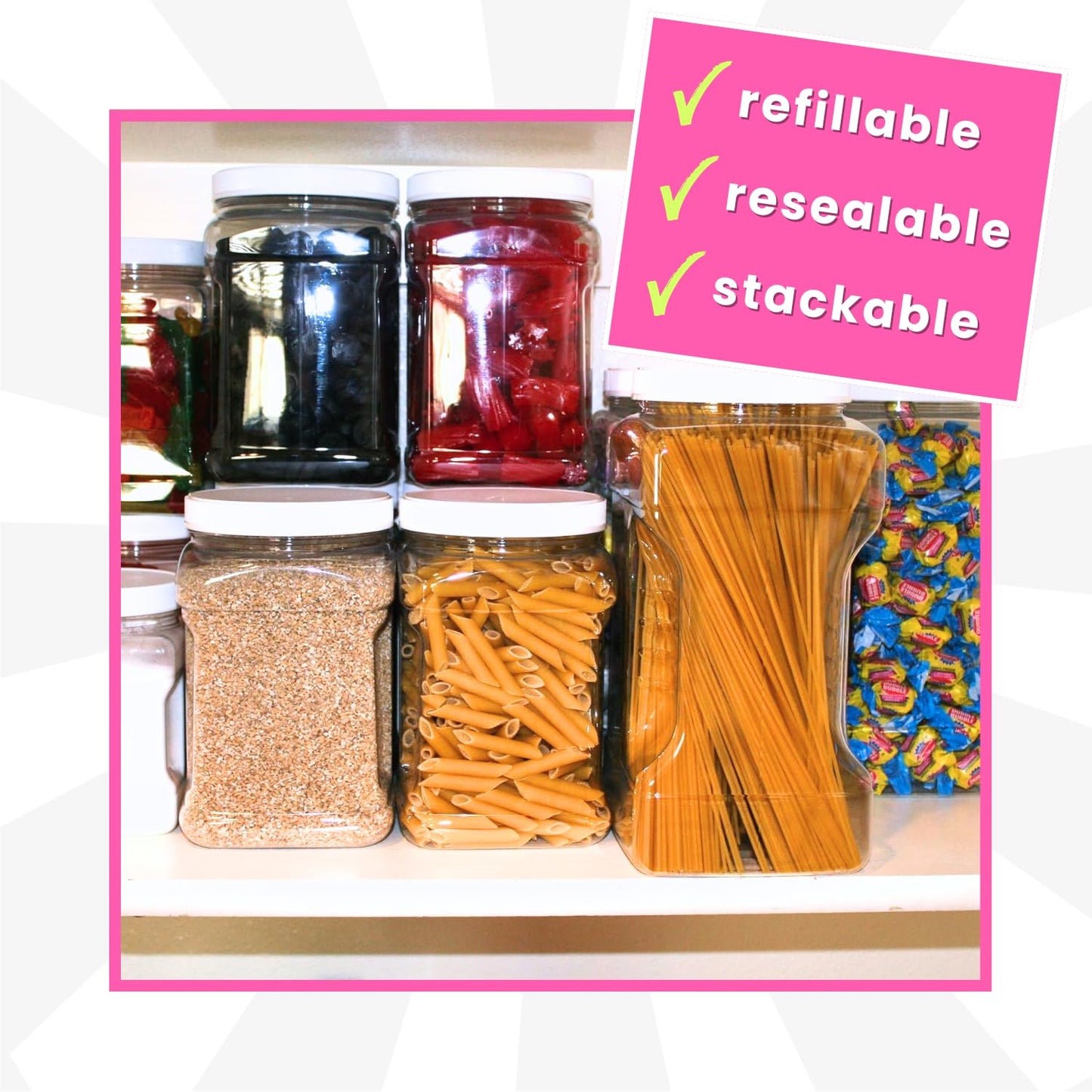 2 Pound Bulk Unwrapped Candy - Assorted Bulk Unrolled in 48 FL OZ Gift Ready Square Jar